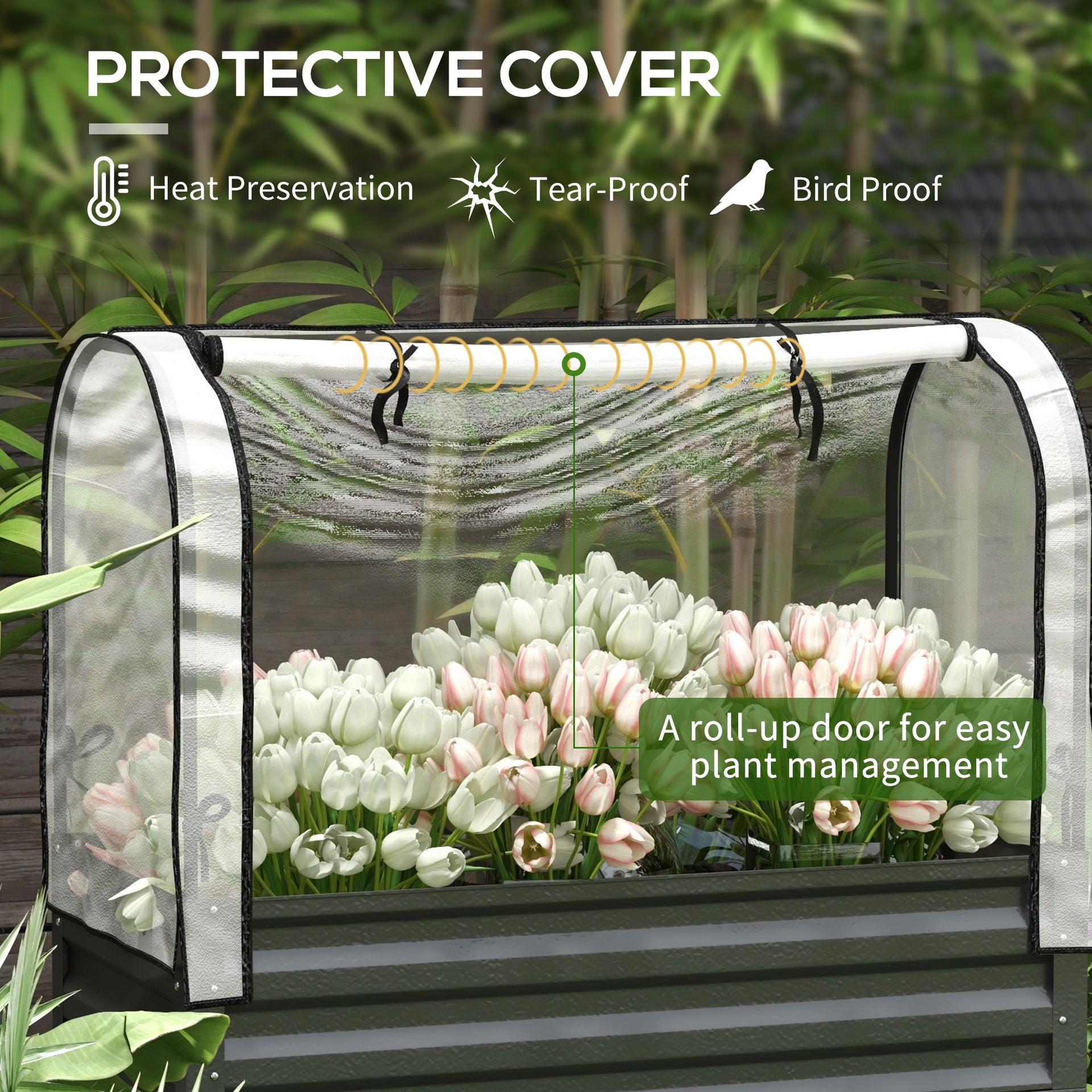 Outsunny Raised Garden Bed with Legs and Cover, Metal Elevated Planter Box with Bottom Shelf and Liner for Vegetables, Black