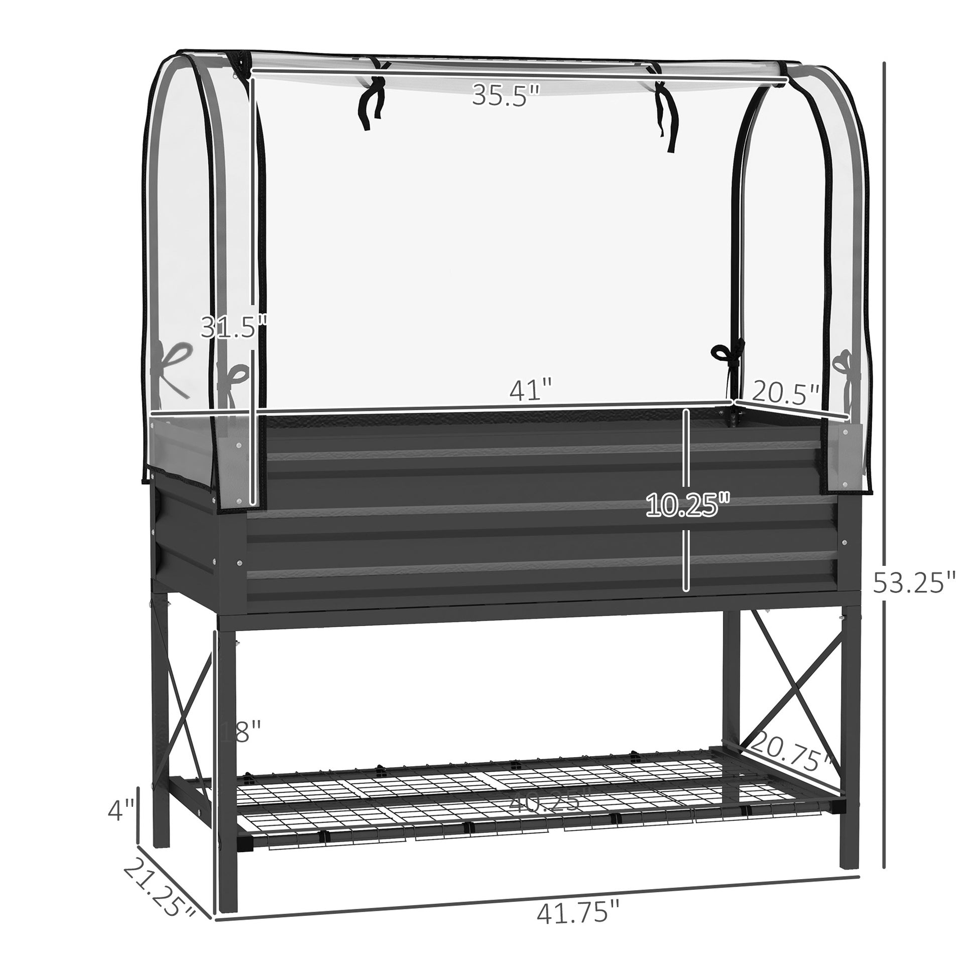 Outsunny Raised Garden Bed with Legs and Cover, Metal Elevated Planter Box with Bottom Shelf and Liner for Vegetables, Black