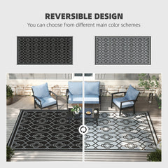 Outsunny Reversible Outdoor Rug, Waterproof Plastic Straw with Carry Bag, 9' x 18', Black & Gray Lantern