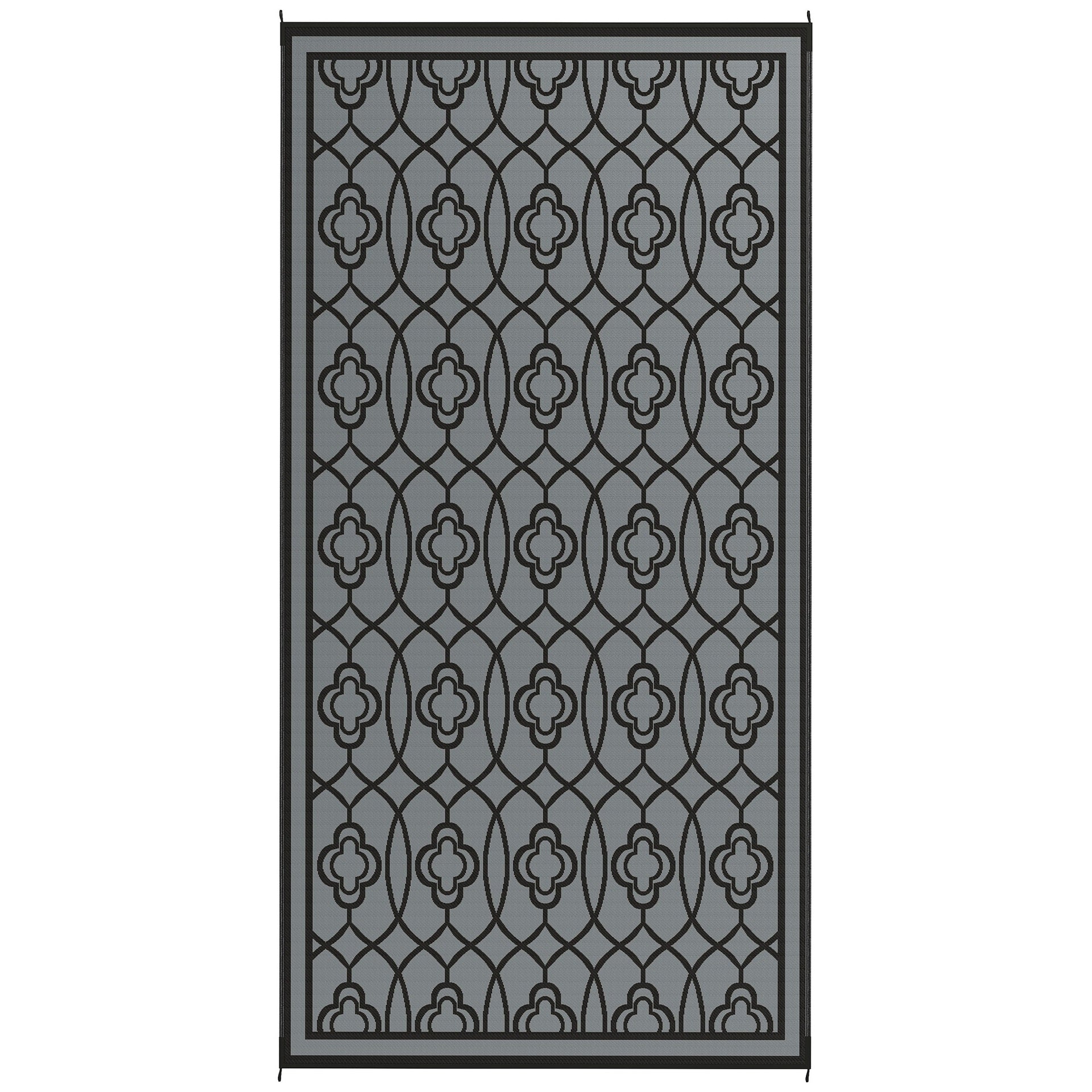 Outsunny Reversible Outdoor Rug, Waterproof Plastic Straw with Carry Bag, 9' x 18', Black & Gray Lantern