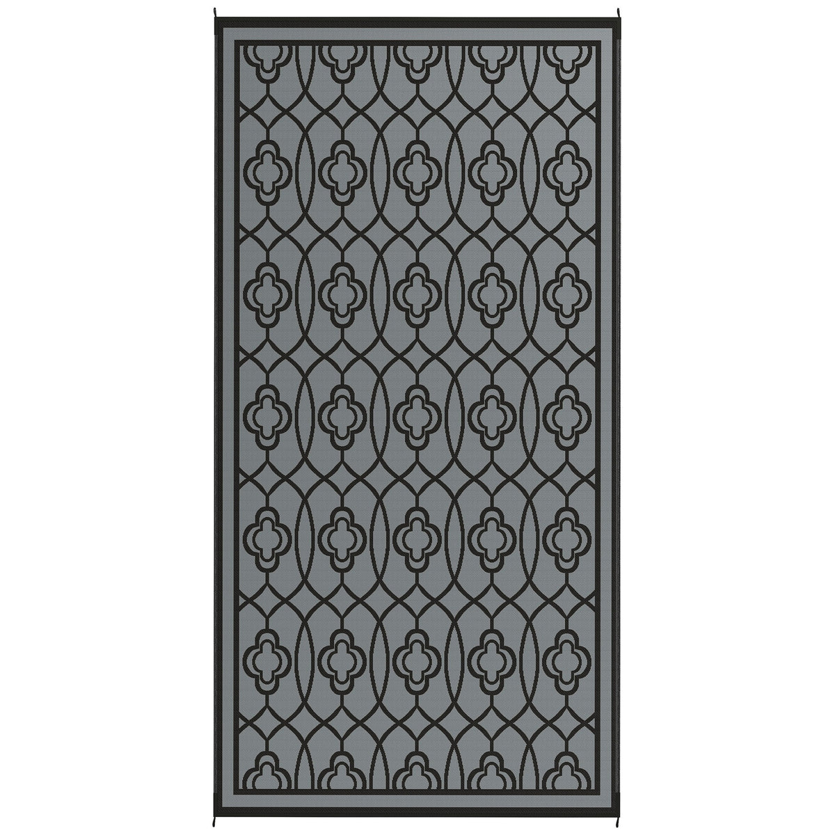 Outsunny Reversible Outdoor Rug, Waterproof Plastic Straw with Carry Bag, 9' x 18', Black & Gray Lantern