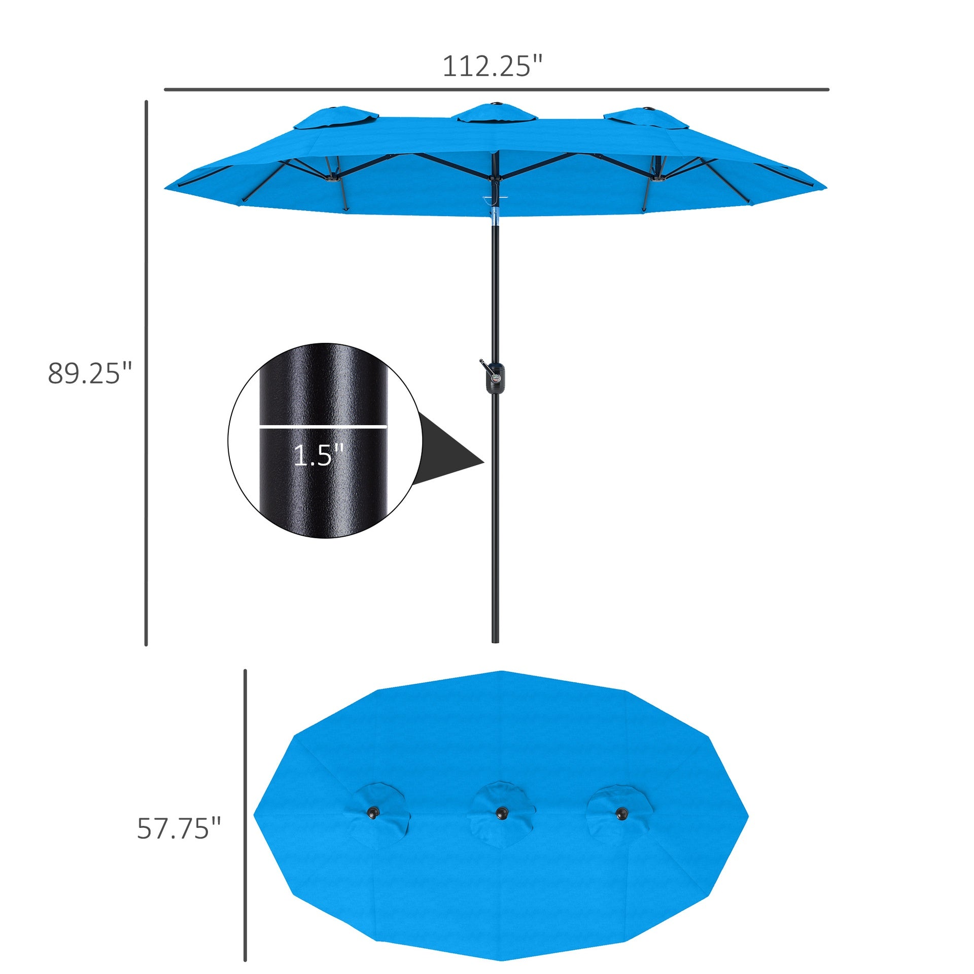 Outsunny Double-sided Patio Umbrella, 9.5' Outdoor Umbrella with Push Button Tilt and Crank, 3 Air Vents and 12 Ribs, Cyan Blue