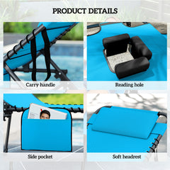 Outsunny Folding Chaise Tanning Lounge Chair w/ 5-level Reclining Back, Reading Hole, Side Pocket, Headrest, Blue