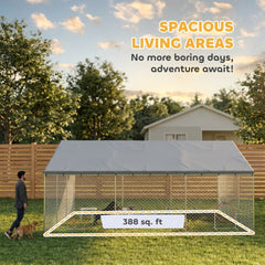 PawHut Heavy Duty Outdoor Dog Kennel with Waterproof Roof, Secure Latch, Chain Link Dog Run for Backyard, 19.7' x 19.7' x 8.9'