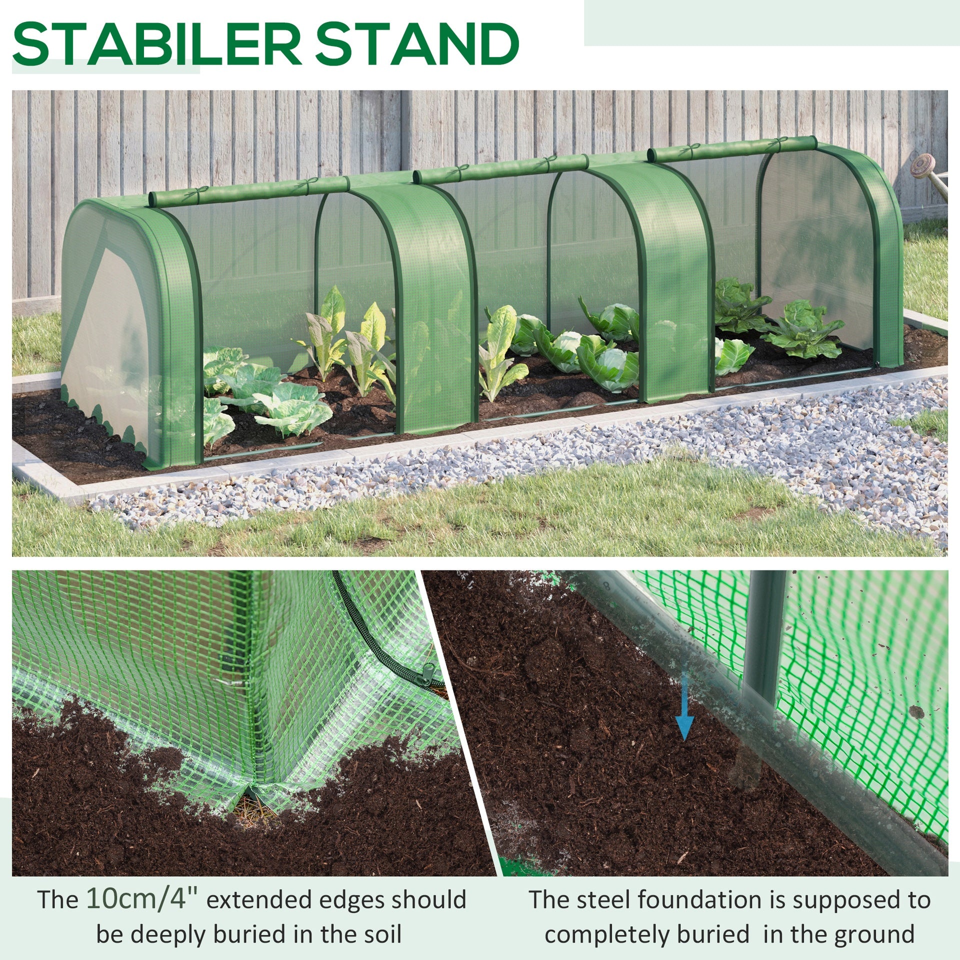 Outsunny 9.7' L x 3' W x 2.5' H Portable Tunneled Greenhouse with 3 Zippered Doors, Water/UV Fighting PE Cover