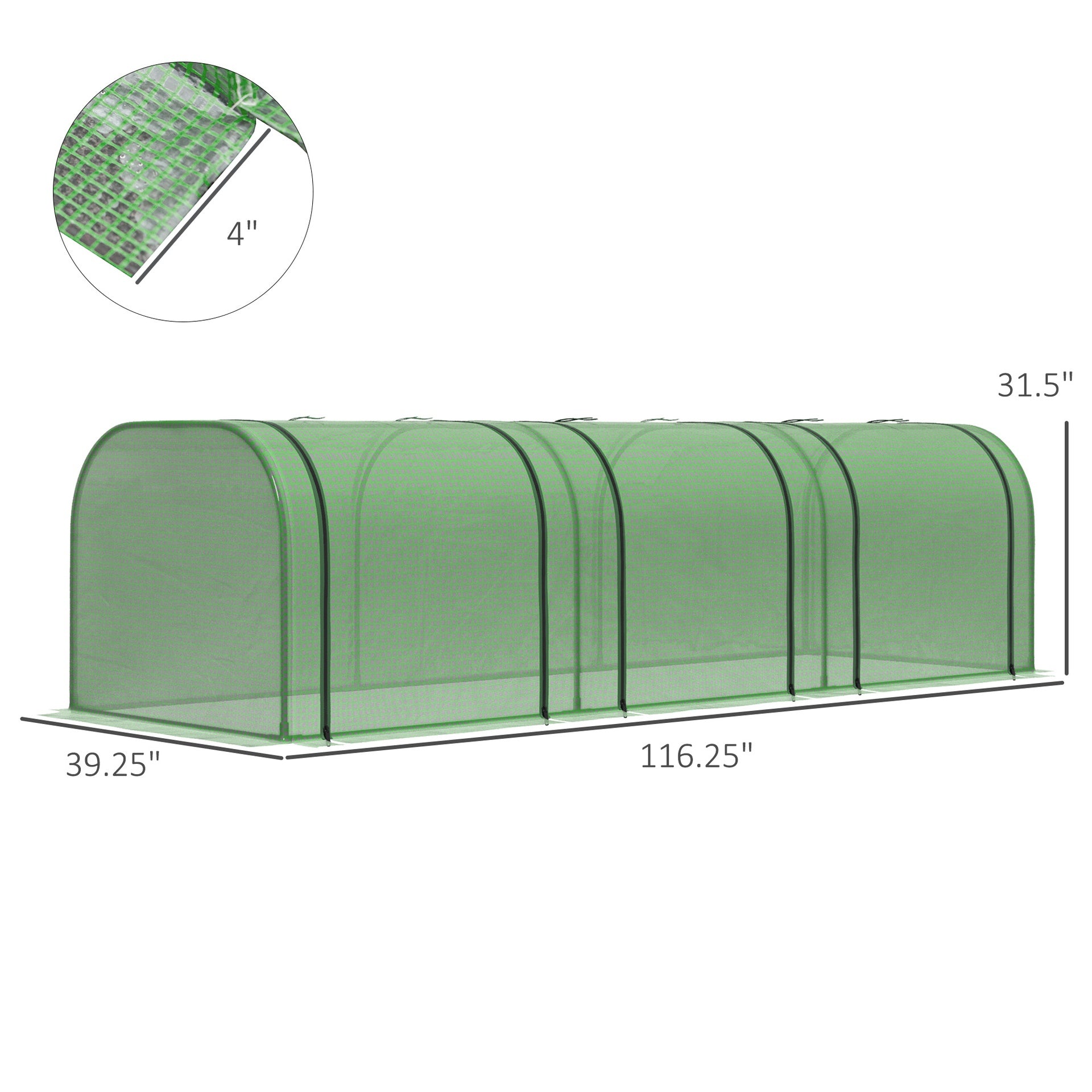 Outsunny 9.7' L x 3' W x 2.5' H Portable Tunneled Greenhouse with 3 Zippered Doors, Water/UV Fighting PE Cover