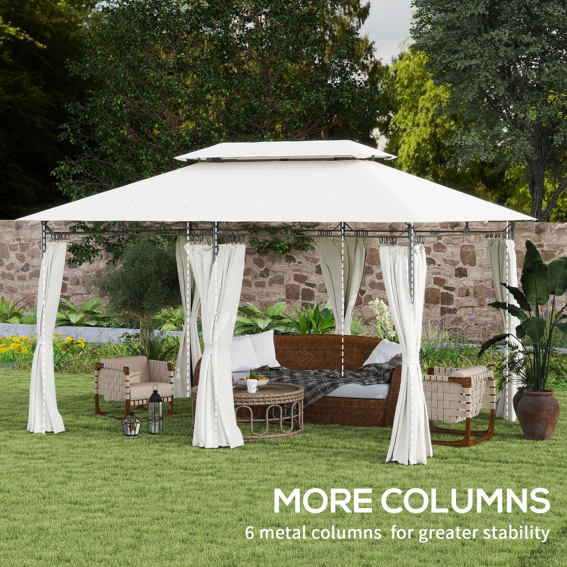 Outsunny 10' x 13' Double Roof Patio Gazebo, Outdoor Gazebo with Curtains, for Garden, Lawn, Backyard and Deck, Cream White