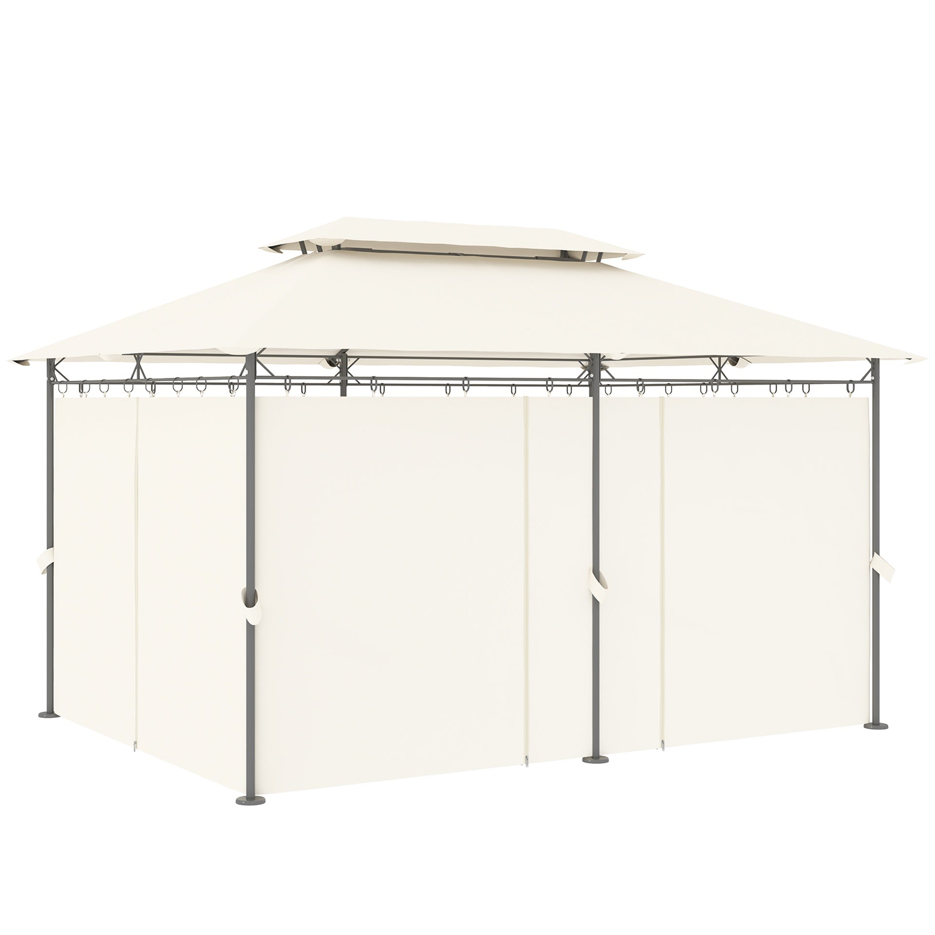 Outsunny 10' x 13' Double Roof Patio Gazebo, Outdoor Gazebo with Curtains, for Garden, Lawn, Backyard and Deck, Cream White