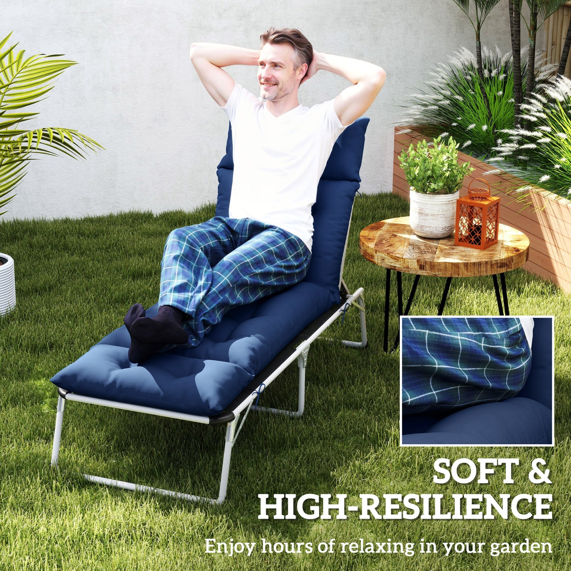 Outsunny Outdoor Chaise Lounge Cushion, Tufted Thick Patio Lounge Chair Cushion with Ties, 74.8 in. x 22 in. x 4 in., Navy Blue