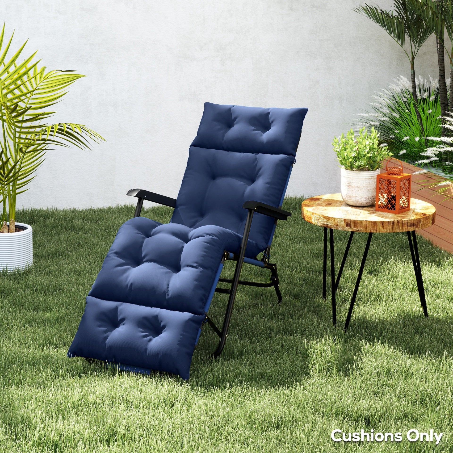 Outsunny Outdoor Chaise Lounge Cushion, Tufted Thick Patio Lounge Chair Cushion with Ties, 74.8 in. x 22 in. x 4 in., Navy Blue