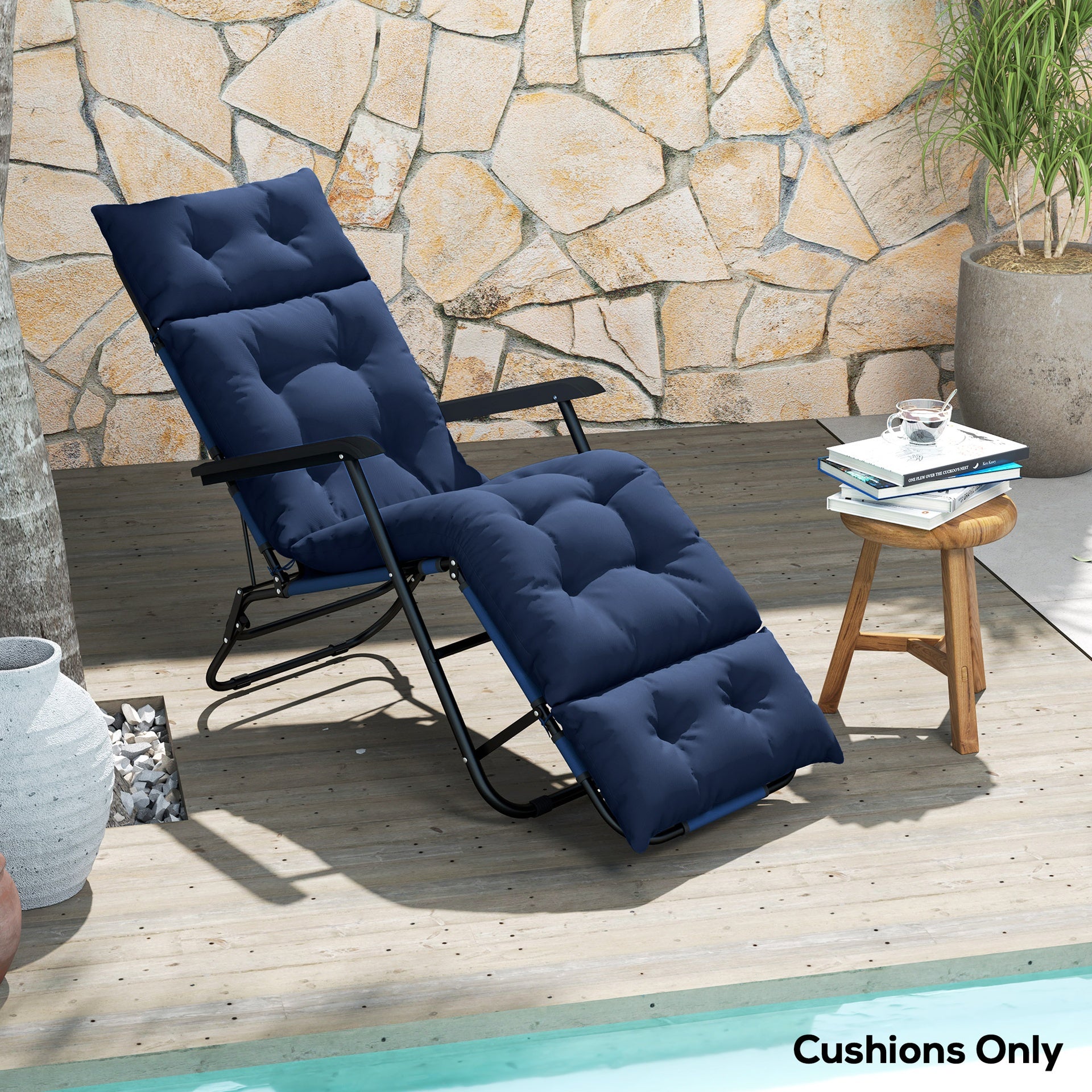 Outsunny Outdoor Chaise Lounge Cushion, Tufted Thick Patio Lounge Chair Cushion with Ties, 74.8 in. x 22 in. x 4 in., Navy Blue