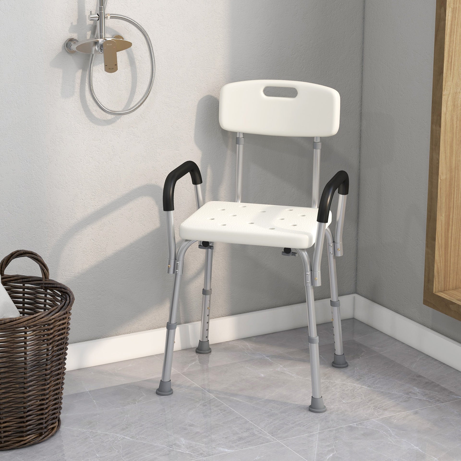 HOMCOM Shower Chair, Mobility Medical Grade Bath Chair, Adjustable Shower Bench with Removable Armrests for Seniors, Handicap, Disabled