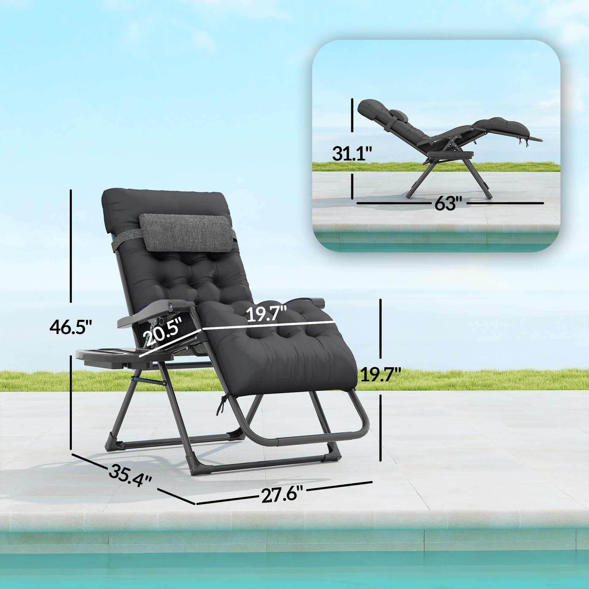 Outsunny Padded Zero Gravity Chair, Folding Recliner Chair with Cup Holder Cushion, Black