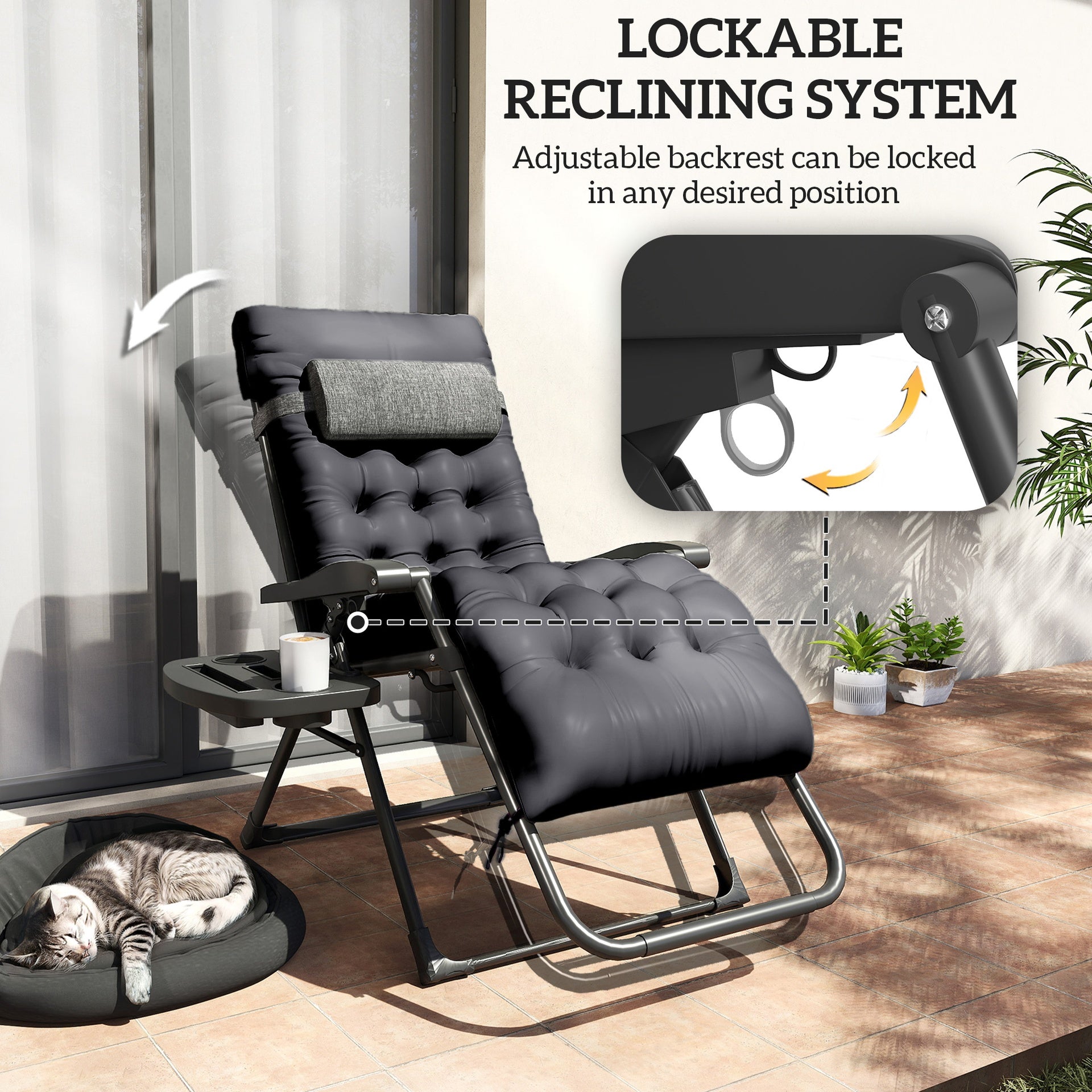 Outsunny Padded Zero Gravity Chair, Folding Recliner Chair with Cup Holder Cushion, Black