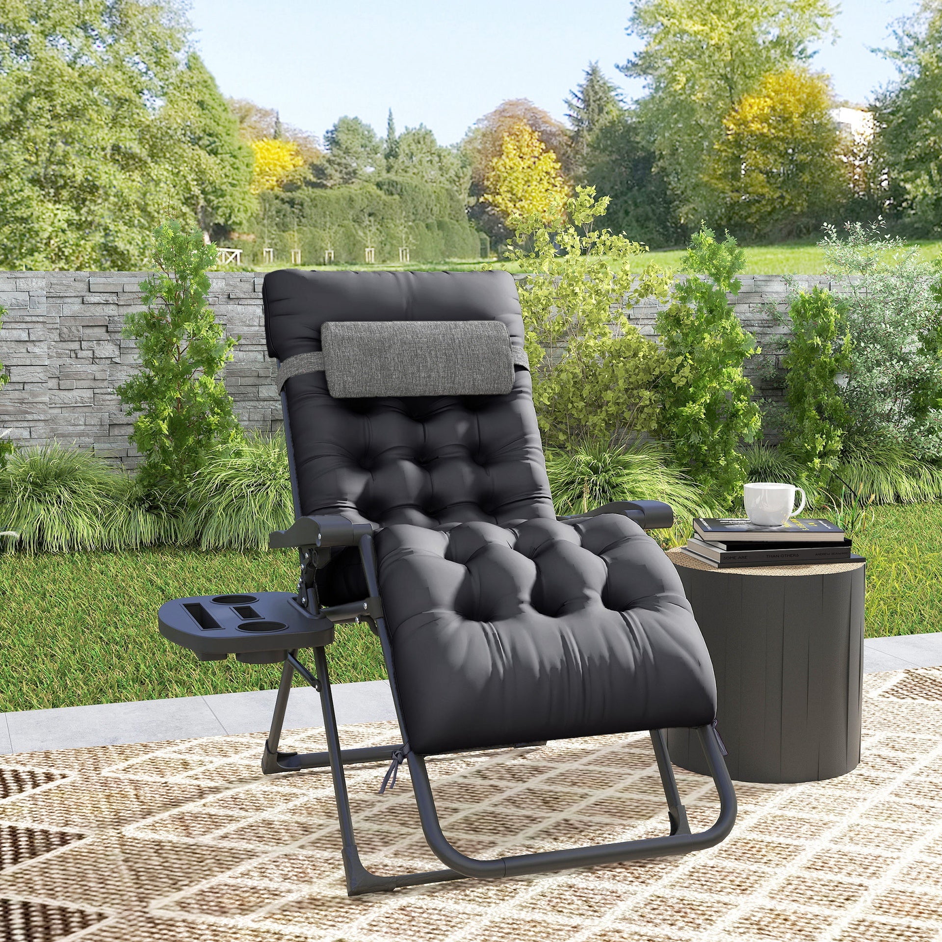 Outsunny Padded Zero Gravity Chair, Folding Recliner Chair with Cup Holder Cushion, Black