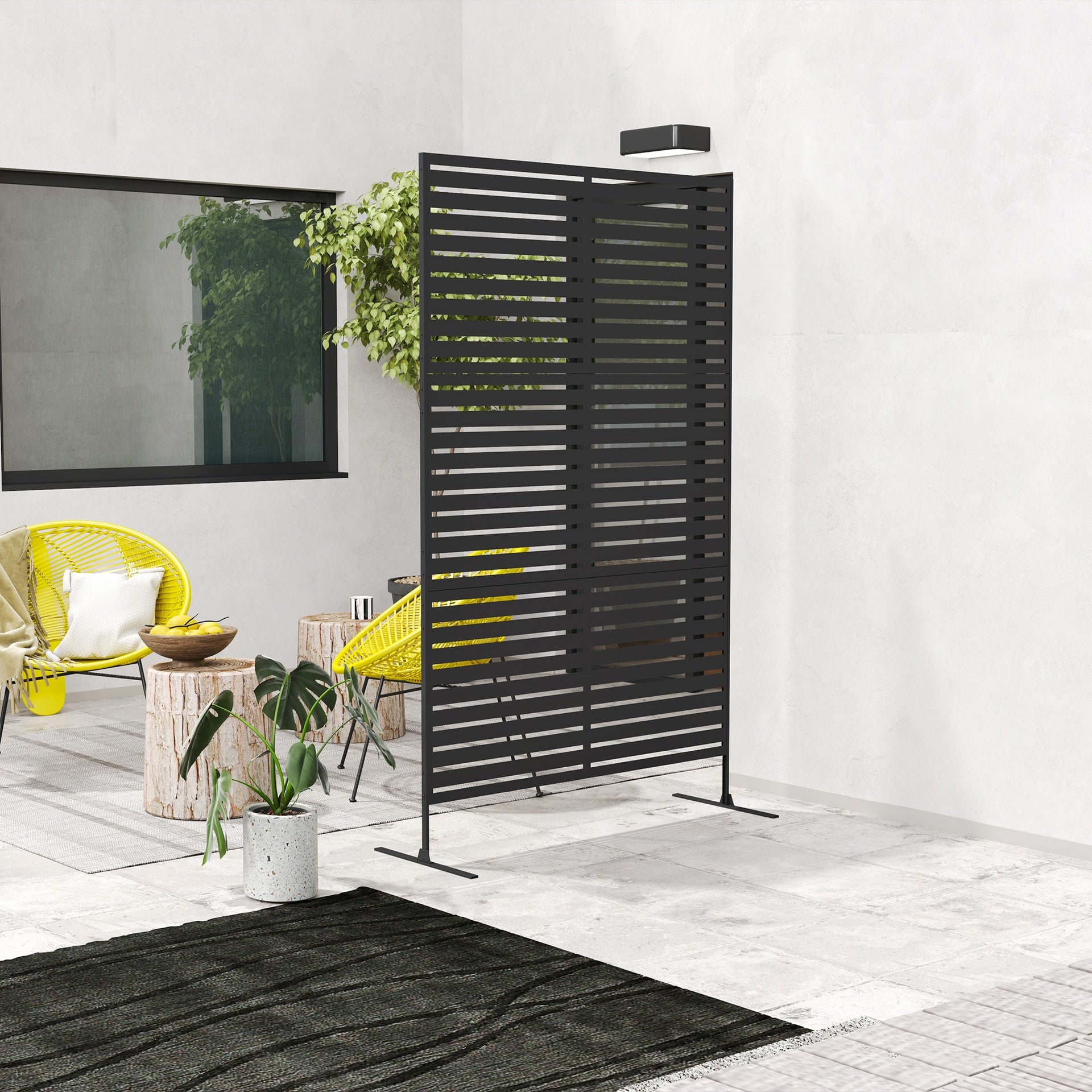 Outsunny Decorative Privacy Fence Screen, Metal Outdoor Privacy Screen Climbing Plant Trellis with Stand, 78" H x 48" W, Black