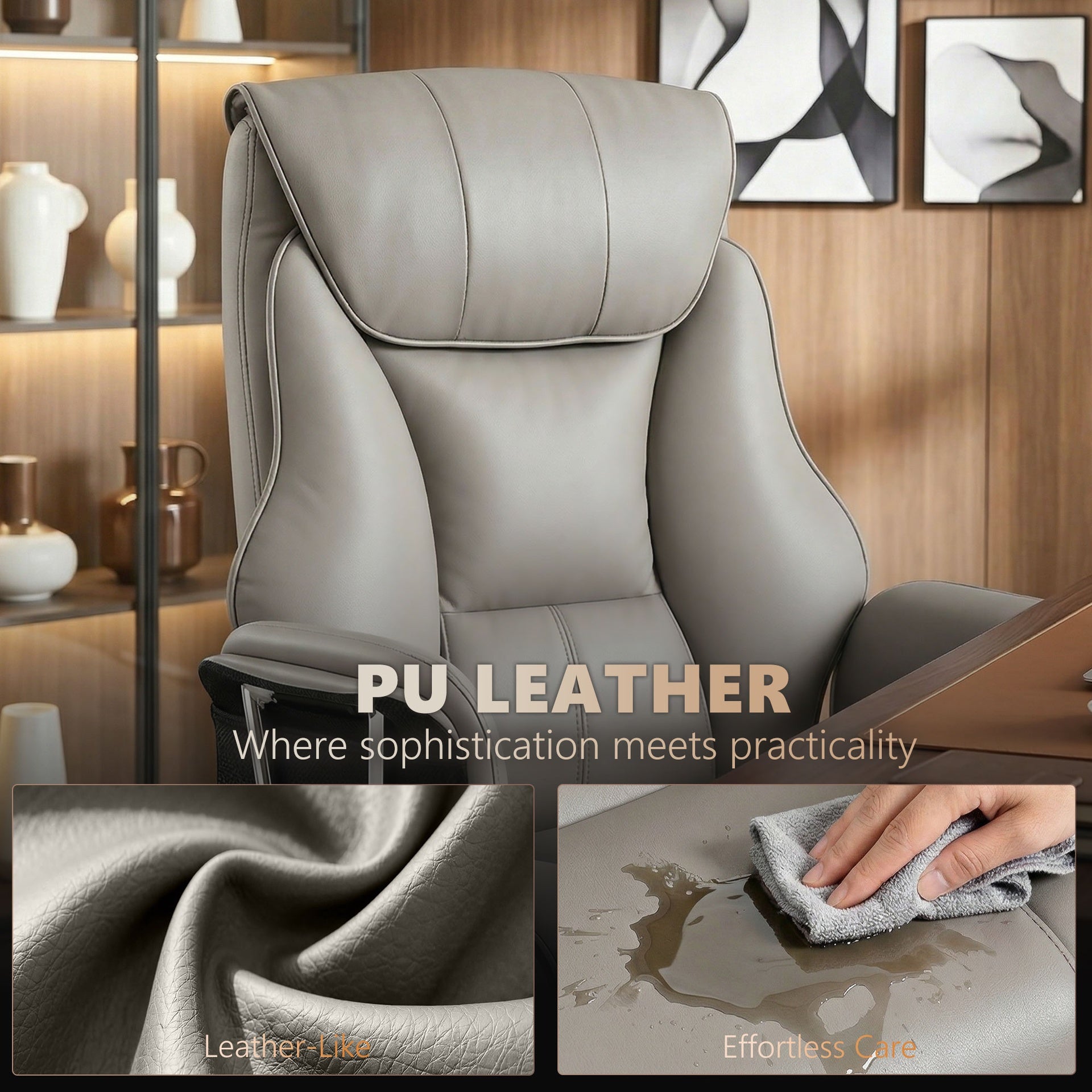 HOMCOM Massage Office Chair with 6 Points Vibration, Executive Desk Chair with High Back, PU Leather, Footrest, Gray