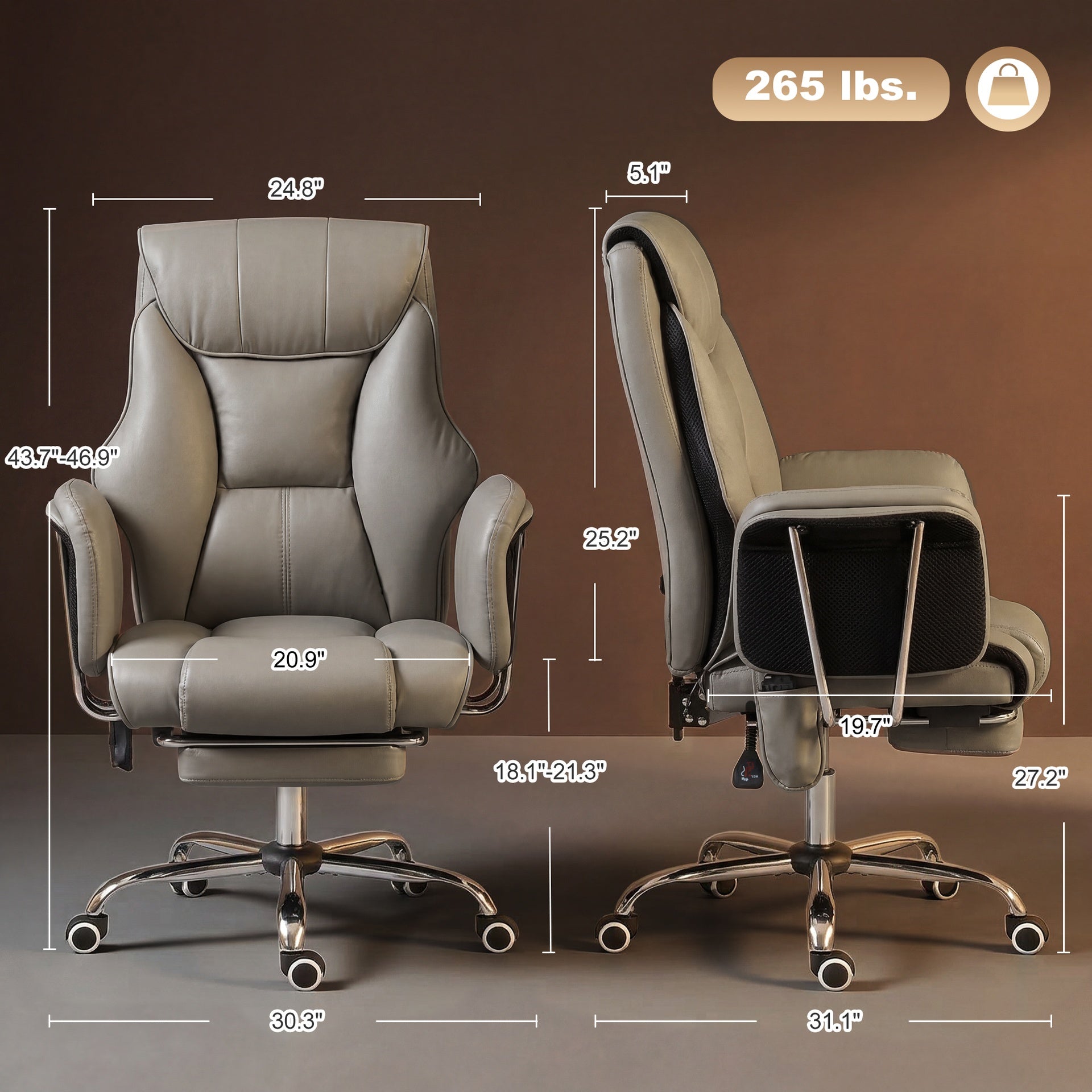HOMCOM Massage Office Chair with 6 Points Vibration, Executive Desk Chair with High Back, PU Leather, Footrest, Gray