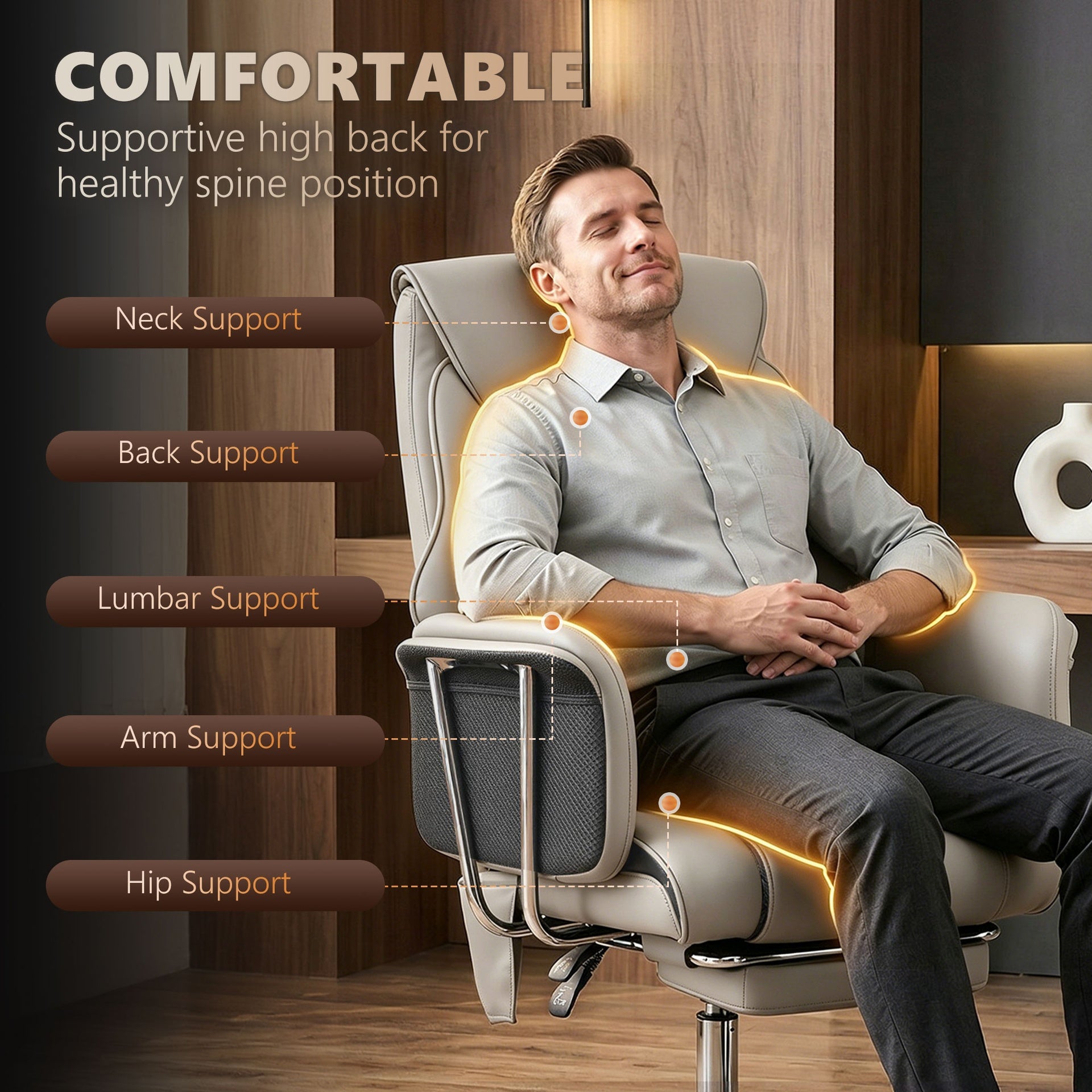 HOMCOM Massage Office Chair with 6 Points Vibration, Executive Desk Chair with High Back, PU Leather, Footrest, Gray