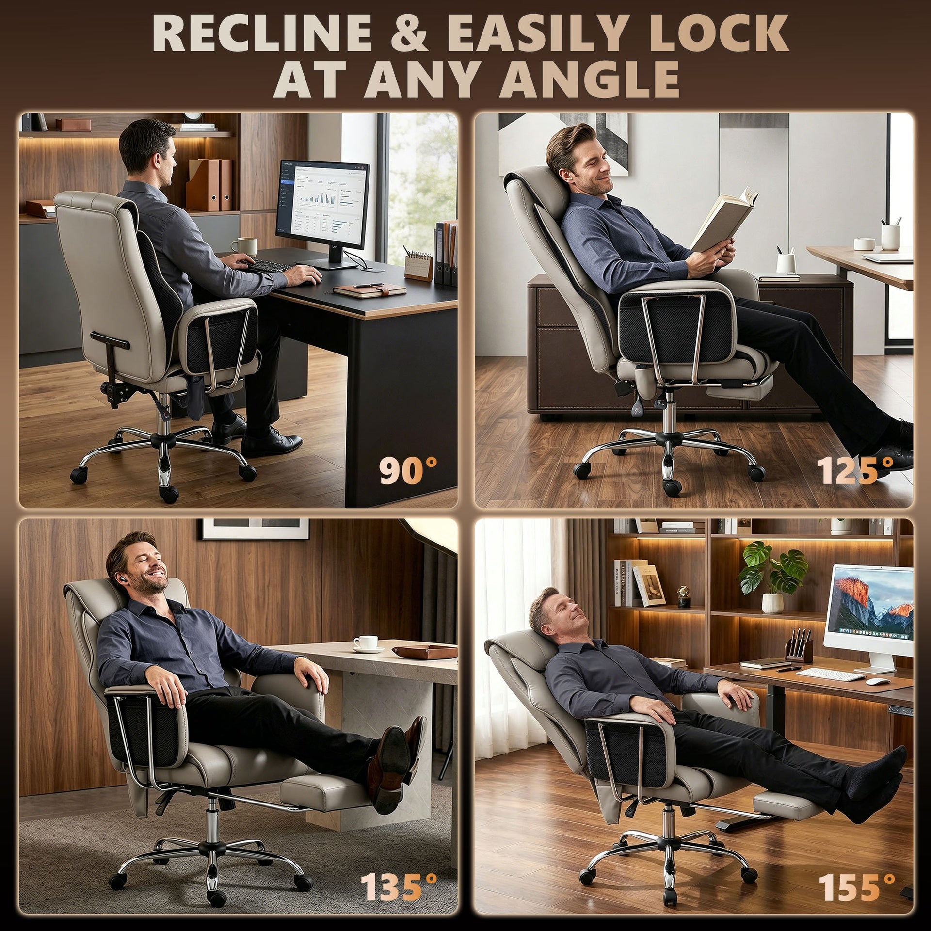 HOMCOM Massage Office Chair with 6 Points Vibration, Executive Desk Chair with High Back, PU Leather, Footrest, Gray