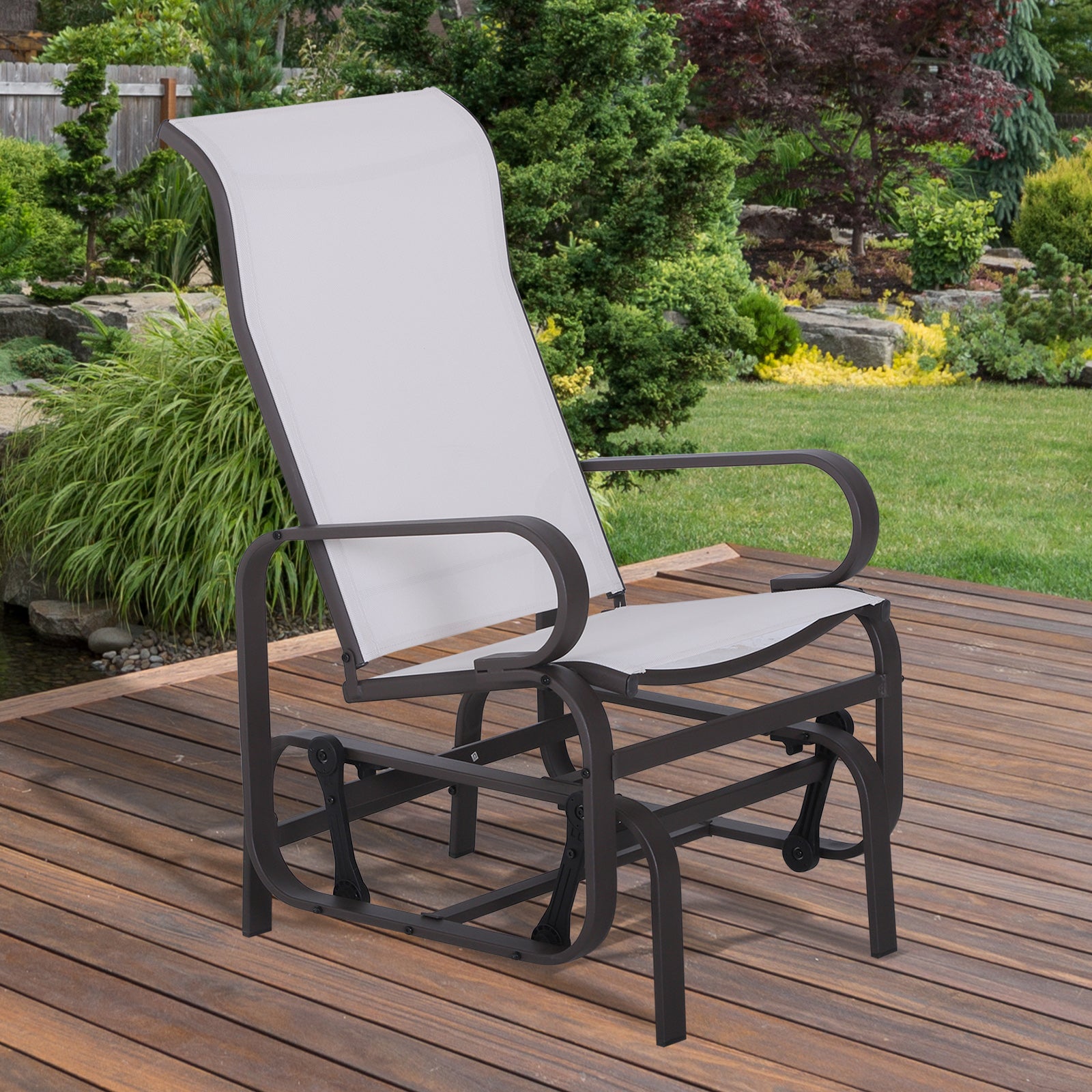 Outsunny Gliding Lounger Chair, Single Rocker with Lightweight Metal & Mesh Construction, White