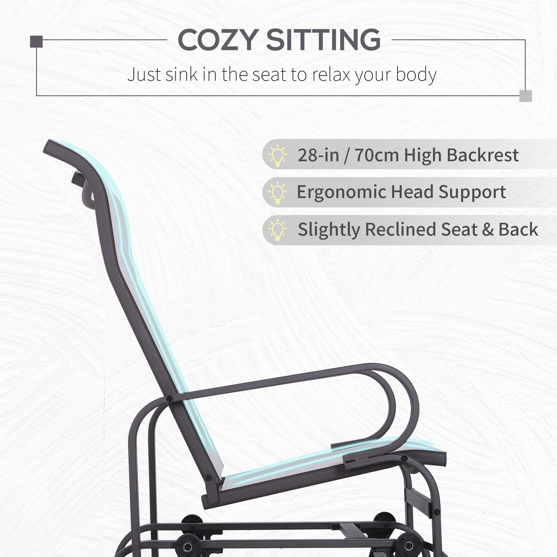 Outsunny Gliding Lounger Chair, Single Rocker with Lightweight Metal & Mesh Construction, White