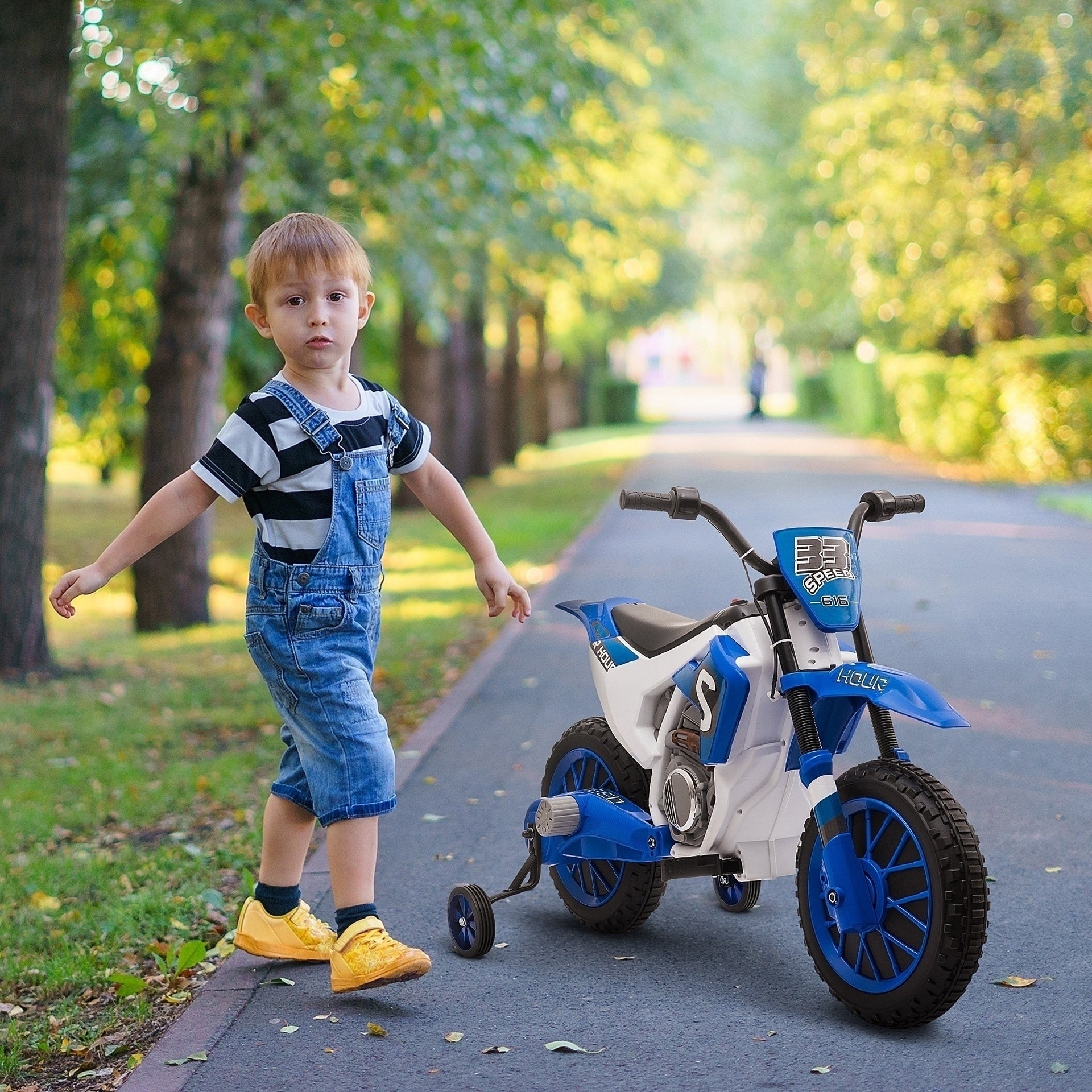 Aosom 12V Kids Motorcycle w/ Treaded Tires, 5mph Top Speed Electric Bike for Kids, Ride On Motorcycle w/ Training Wheels, Battery Charger, Spring Suspension, Blue