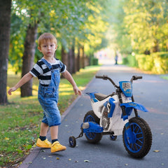 Aosom 12V Kids Motorcycle w/ Treaded Tires, 5mph Top Speed Electric Bike for Kids, Ride On Motorcycle w/ Training Wheels, Battery Charger, Spring Suspension, Blue