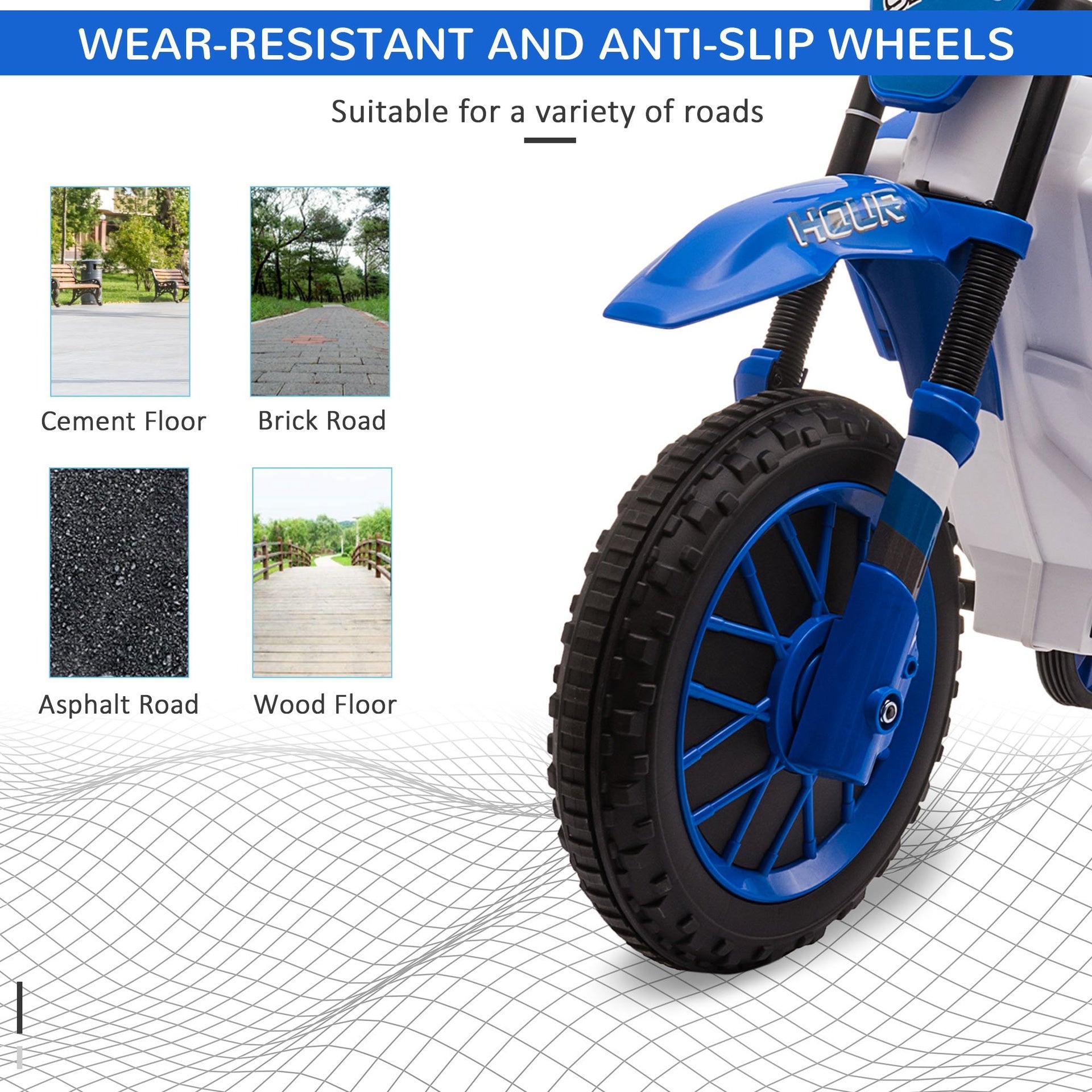 Aosom 12V Kids Motorcycle w/ Treaded Tires, 5mph Top Speed Electric Bike for Kids, Ride On Motorcycle w/ Training Wheels, Battery Charger, Spring Suspension, Blue