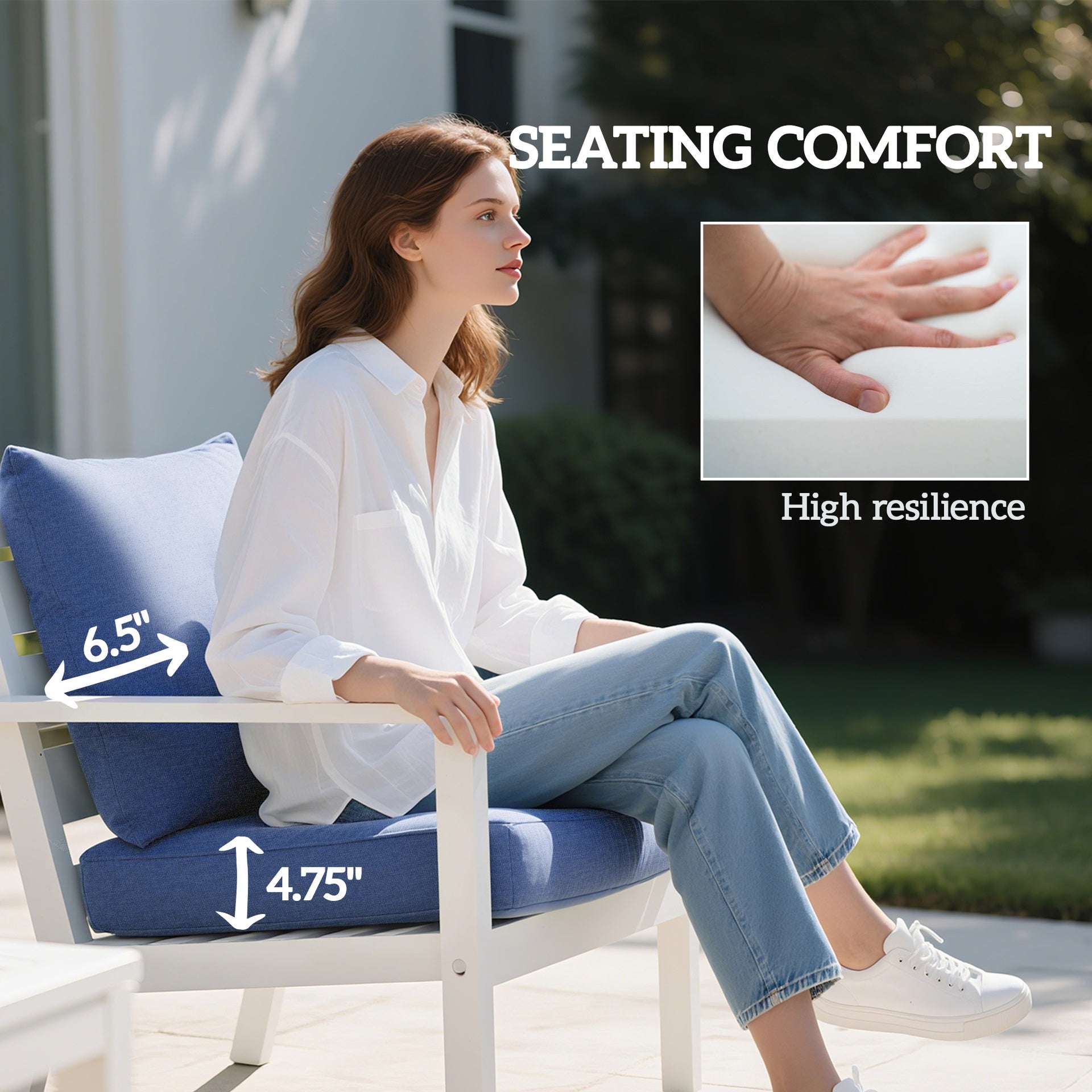 Outsunny Patio Chair Cushions Set of 2 with Seat & Backrest, Fade Resistant Seat Replacement Cushion Set, Blue