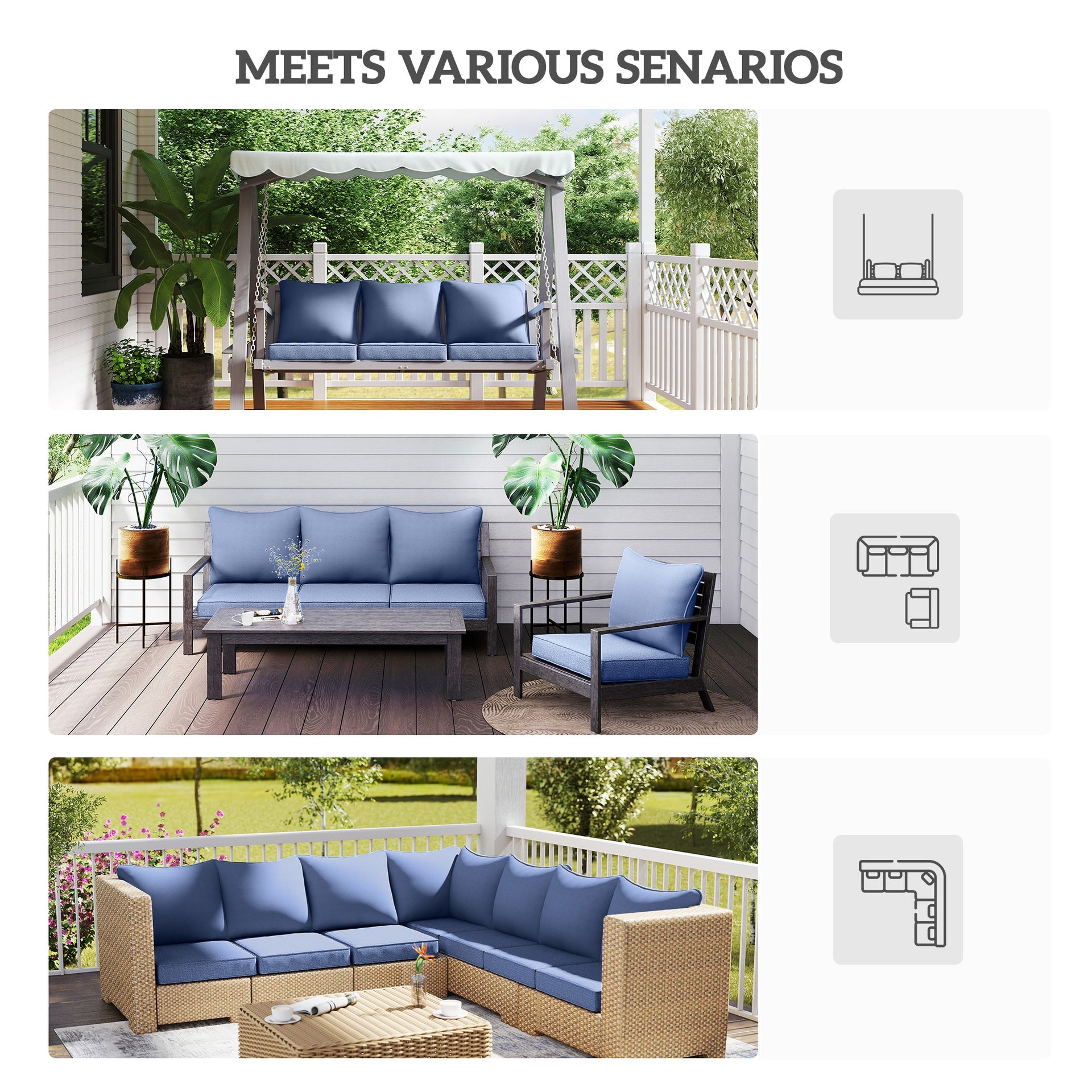 Outsunny Patio Chair Cushions Set of 2 with Seat & Backrest, Fade Resistant Seat Replacement Cushion Set, Blue