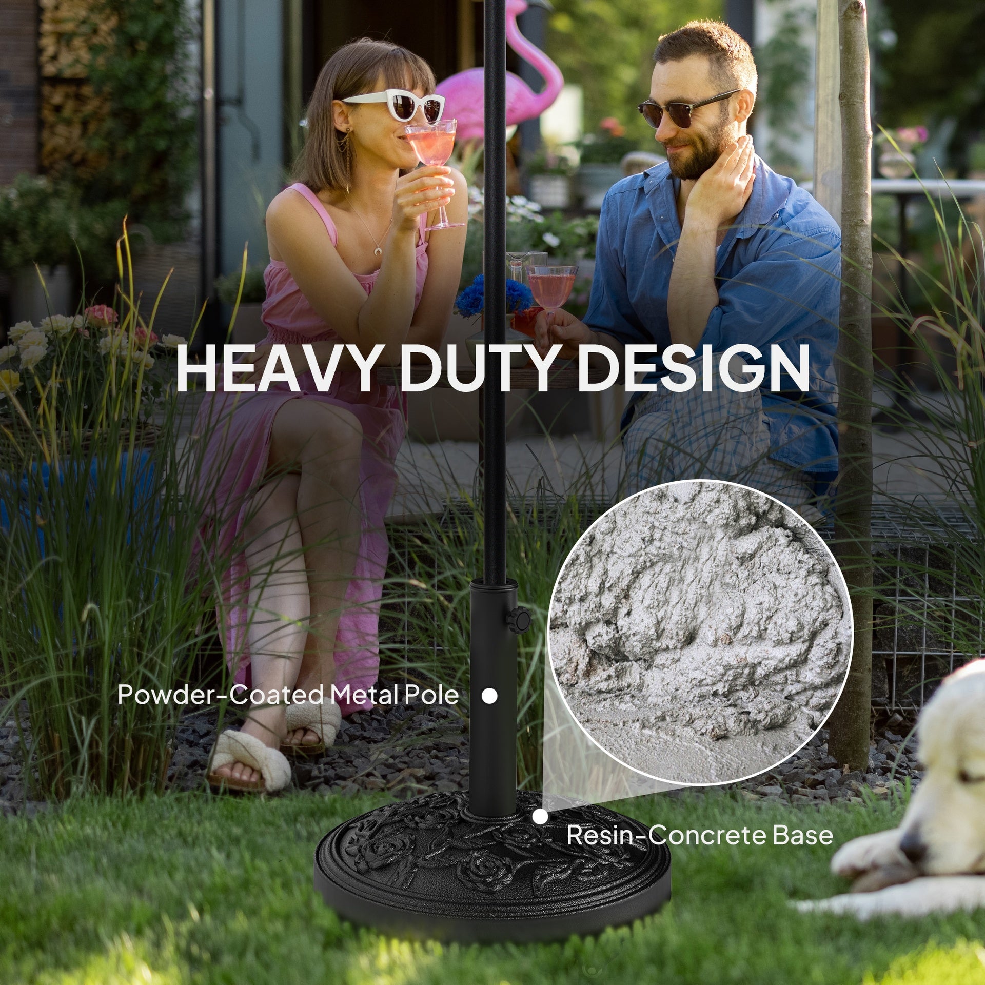 Outsunny Round Patio Umbrella Base, 46 lbs Resin Umbrella Base with Wheels, Outdoor Umbrella Stand for 1.3"/1.5"/1.9" Umbrella Poles for Outdoor, Lawn, Poolside, Black