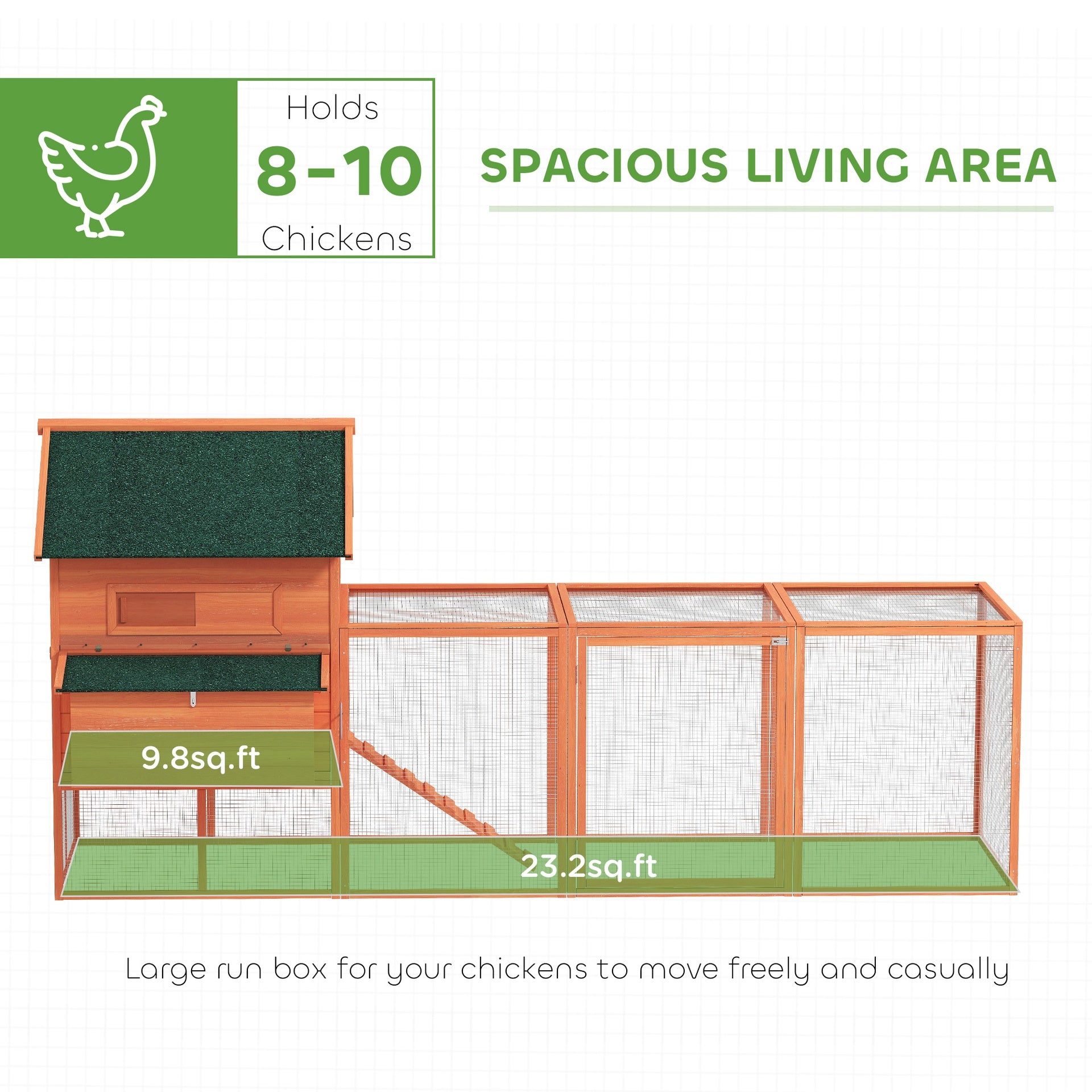 PawHut 137" Wooden Chicken Coop for 4-6 Chickens, Backyard, Orange