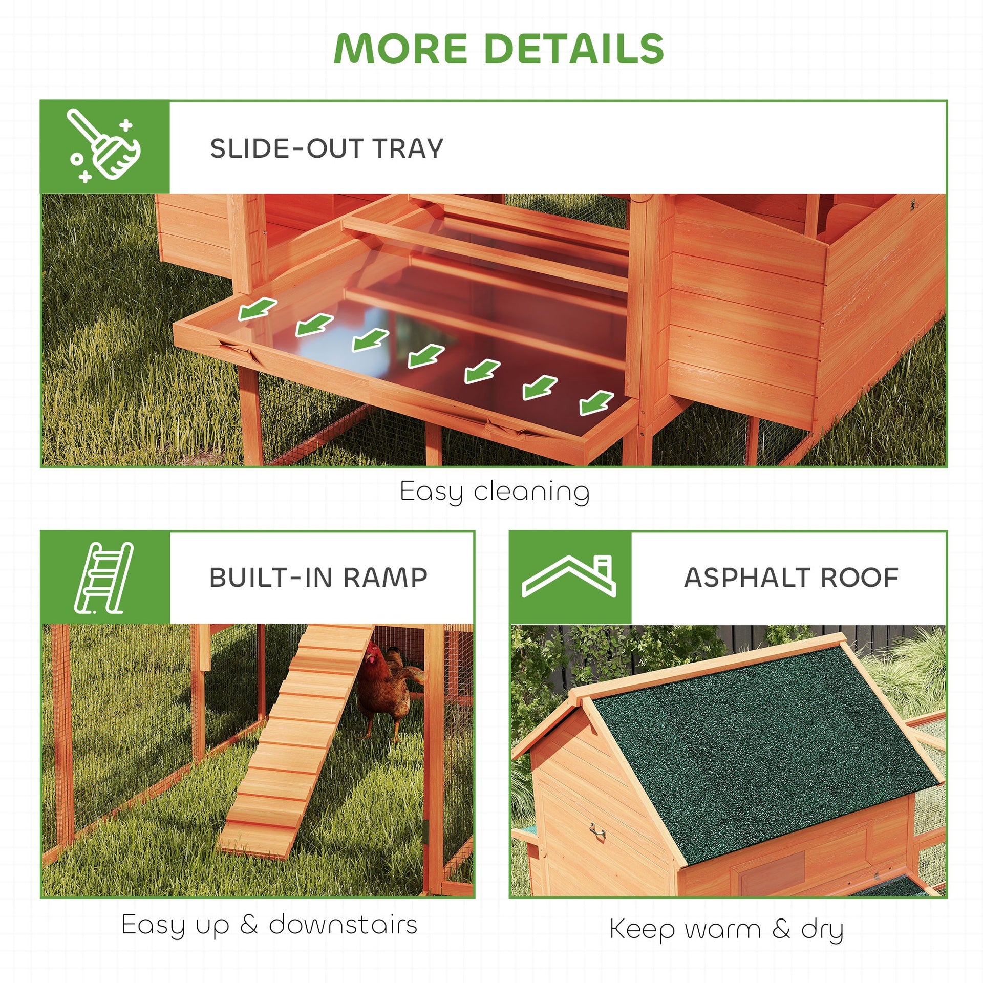 PawHut 137" Wooden Chicken Coop for 4-6 Chickens, Backyard, Orange