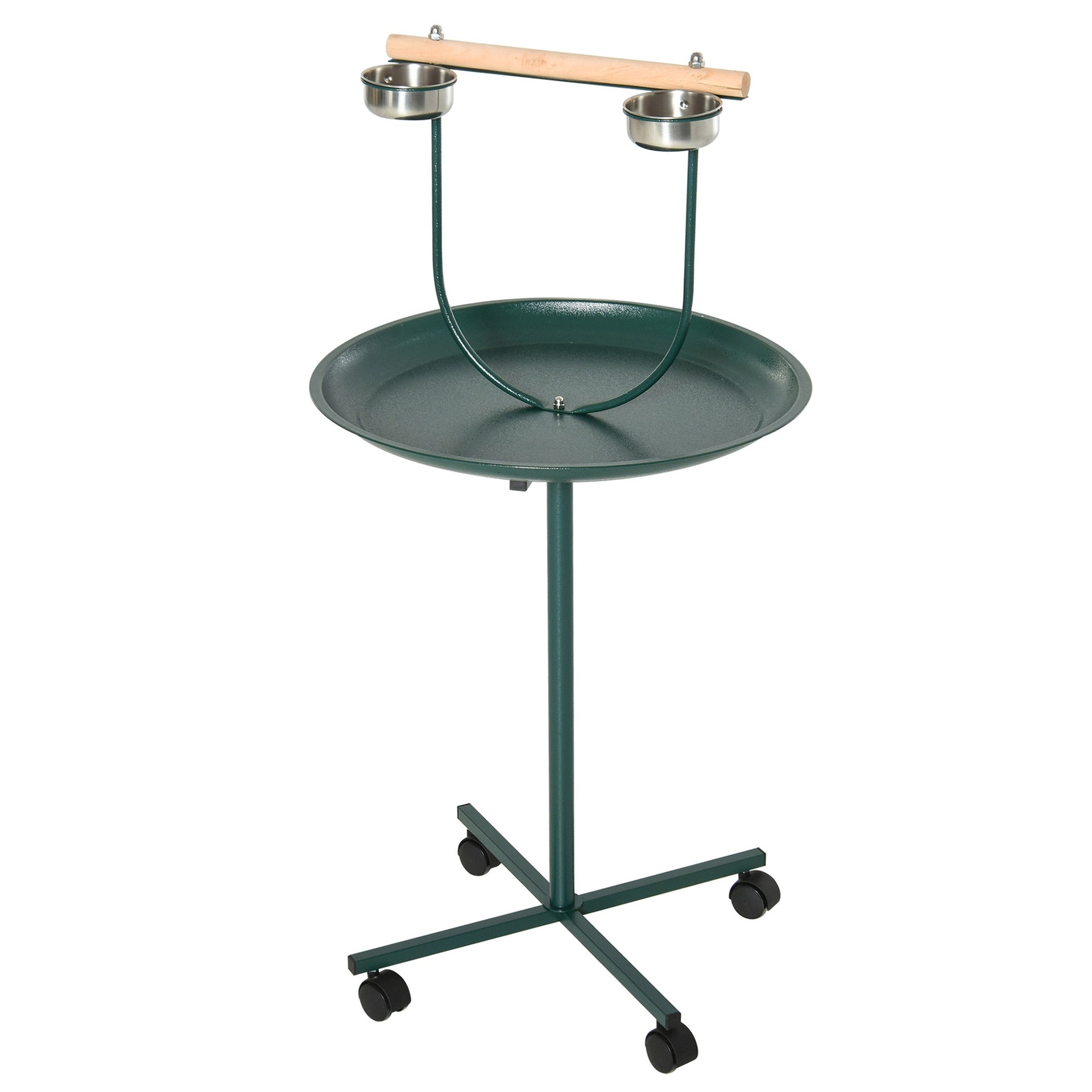 PawHut 48" Rolling T-Stand, Parrot Stand, Bird Training Activity Playground With Wheels and Perch,, Bird Play Perch, Green
