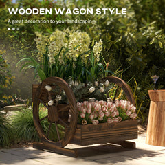 Outsunny Wooden Wagon Planter Box, 3-Tier Raised Garden Bed, for Vegetables Flowers Herbs, 25" x 24" x 23"