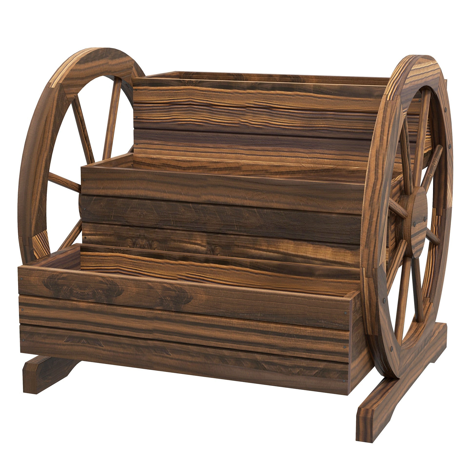 Outsunny Wooden Wagon Planter Box, 3-Tier Raised Garden Bed, for Vegetables Flowers Herbs, 25" x 24" x 23"