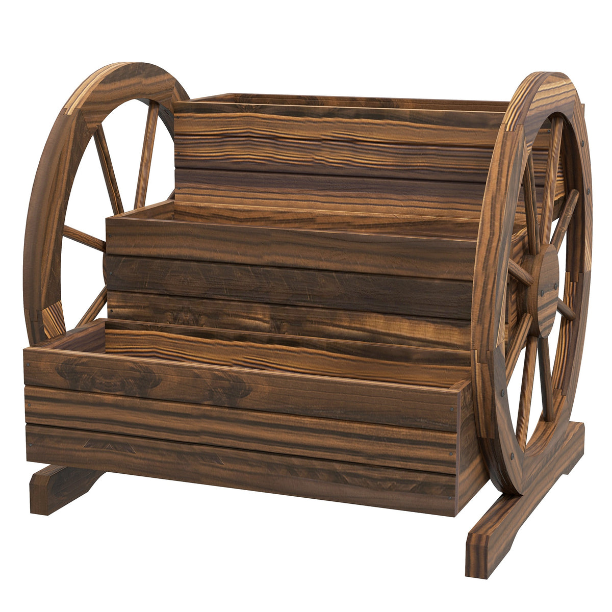 Outsunny Wooden Wagon Planter Box, 3-Tier Raised Garden Bed, for Vegetables Flowers Herbs, 25" x 24" x 23"