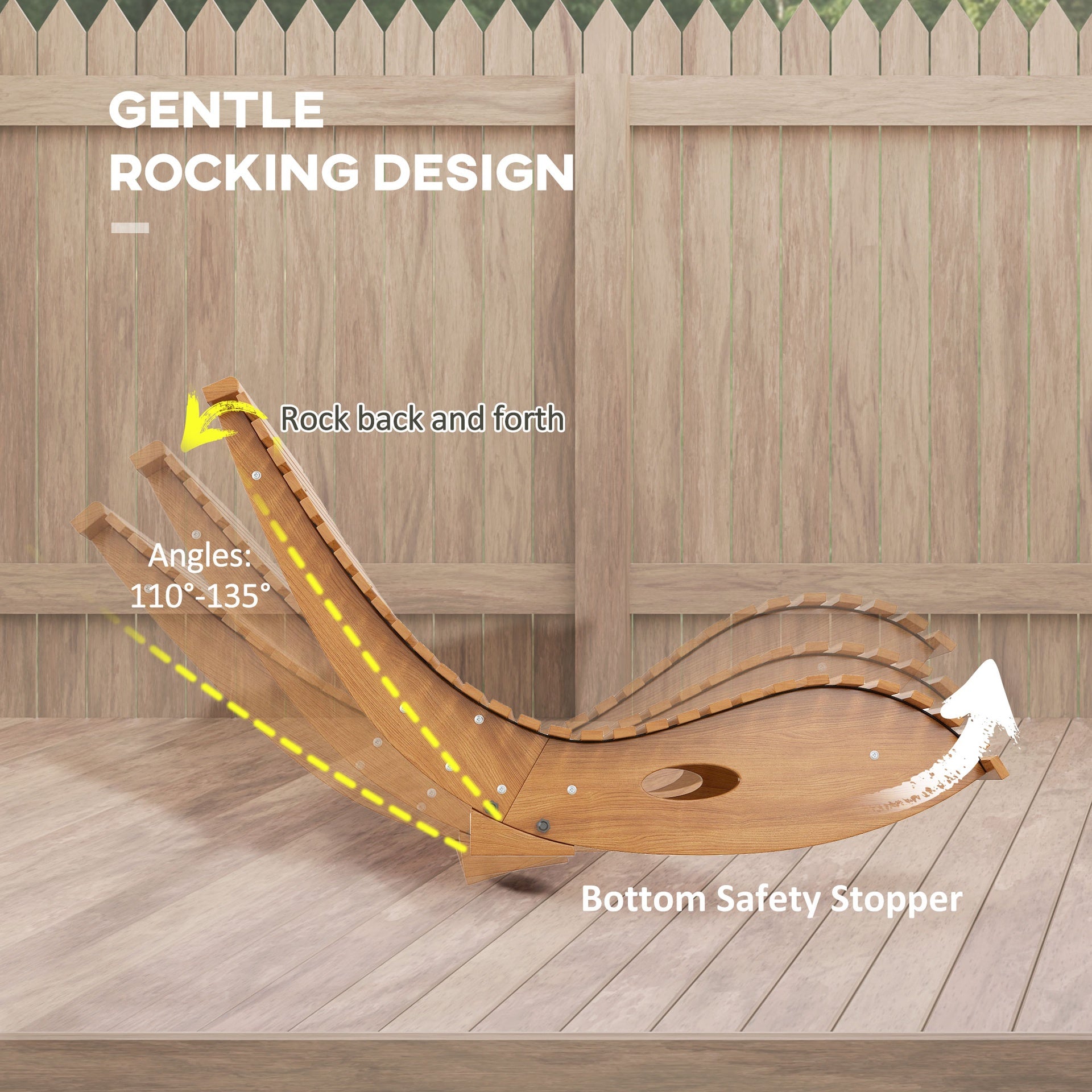 Outsunny Outdoor Rocking Chair w/ Slatted Seat, Wooden Rocking Chair, 51.25" x 23.5" x 23.5", Teak