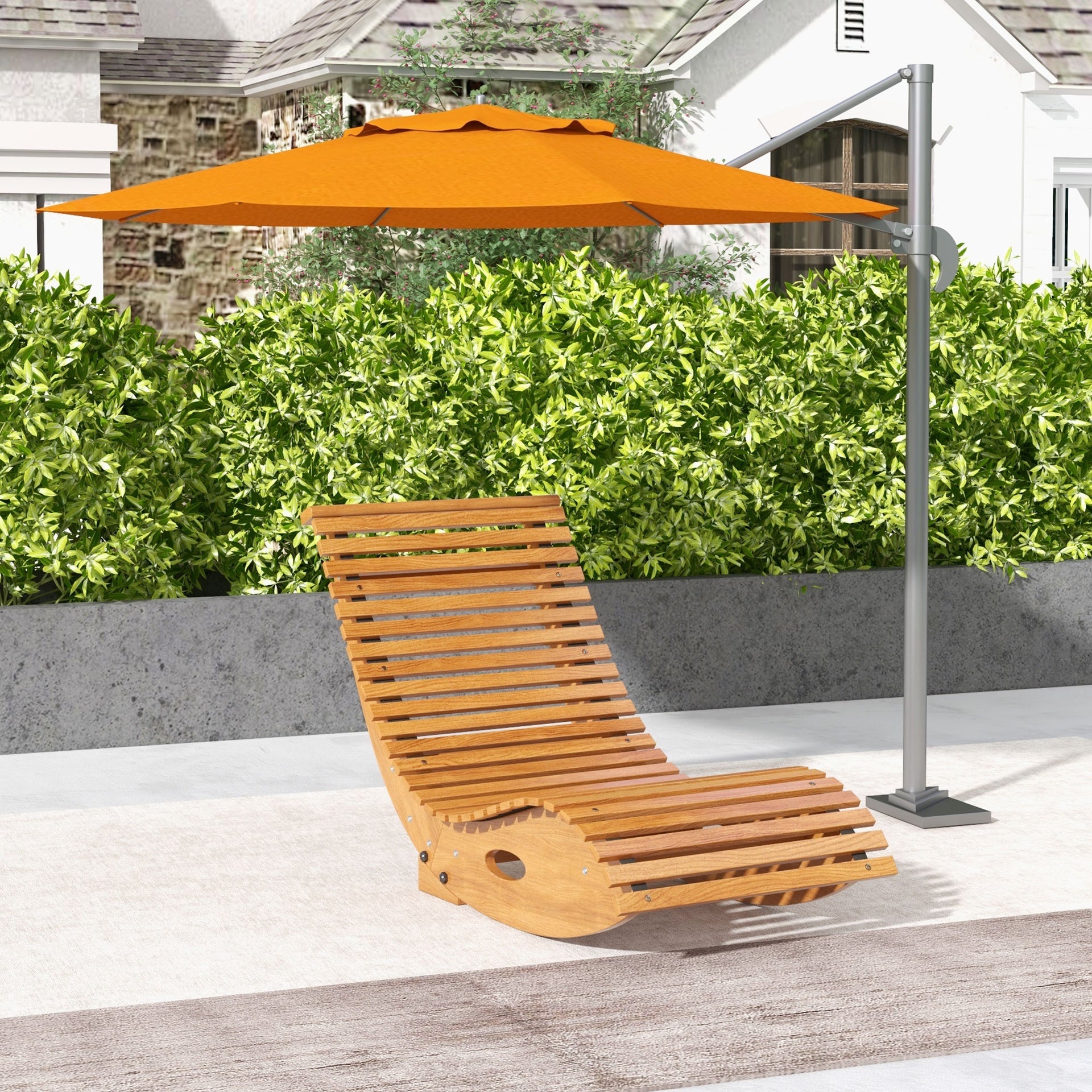 Outsunny Outdoor Rocking Chair w/ Slatted Seat, Wooden Rocking Chair, 51.25" x 23.5" x 23.5", Teak