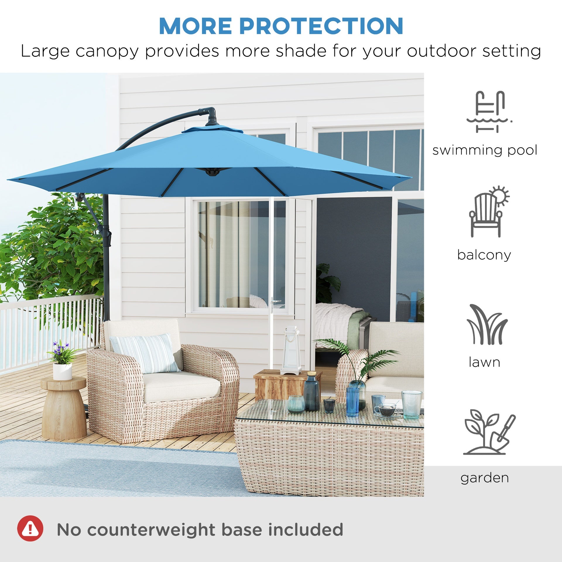 Outsunny 10' Cantilever Tilt Offset Patio Umbrella w/ UV & Water Safe Material & Cross Base (Weight Not Included), Blue