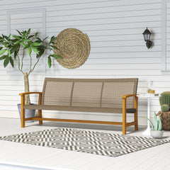 Outsunny 3-Seat Wicker Outdoor Couch Patio Sofa, Acacia Wood Patio Furniture with Steel Seat Armrests, 1000 LBS Capacity, Teak