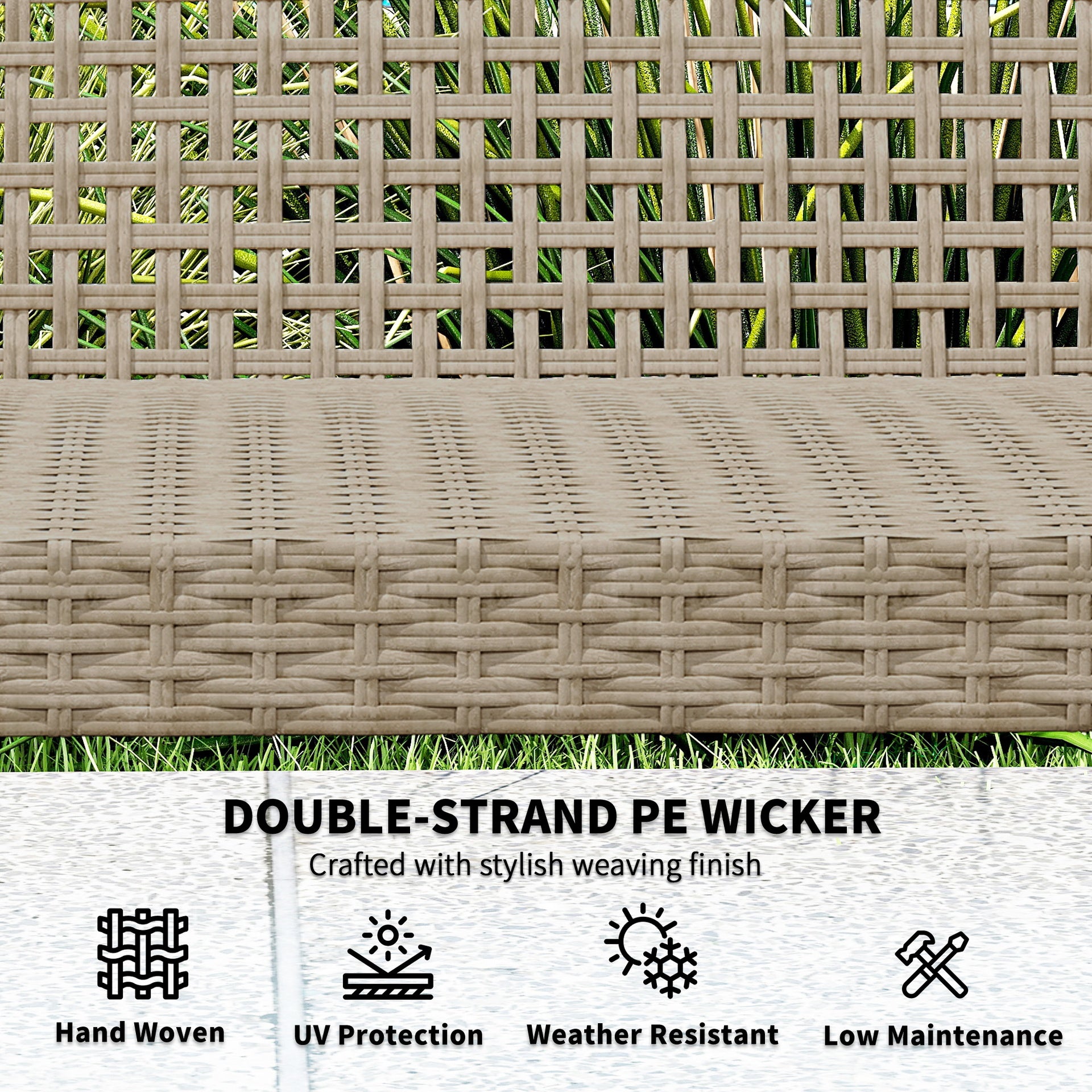 Outsunny 3-Seat Wicker Outdoor Couch Patio Sofa, Acacia Wood Patio Furniture with Steel Seat Armrests, 1000 LBS Capacity, Teak