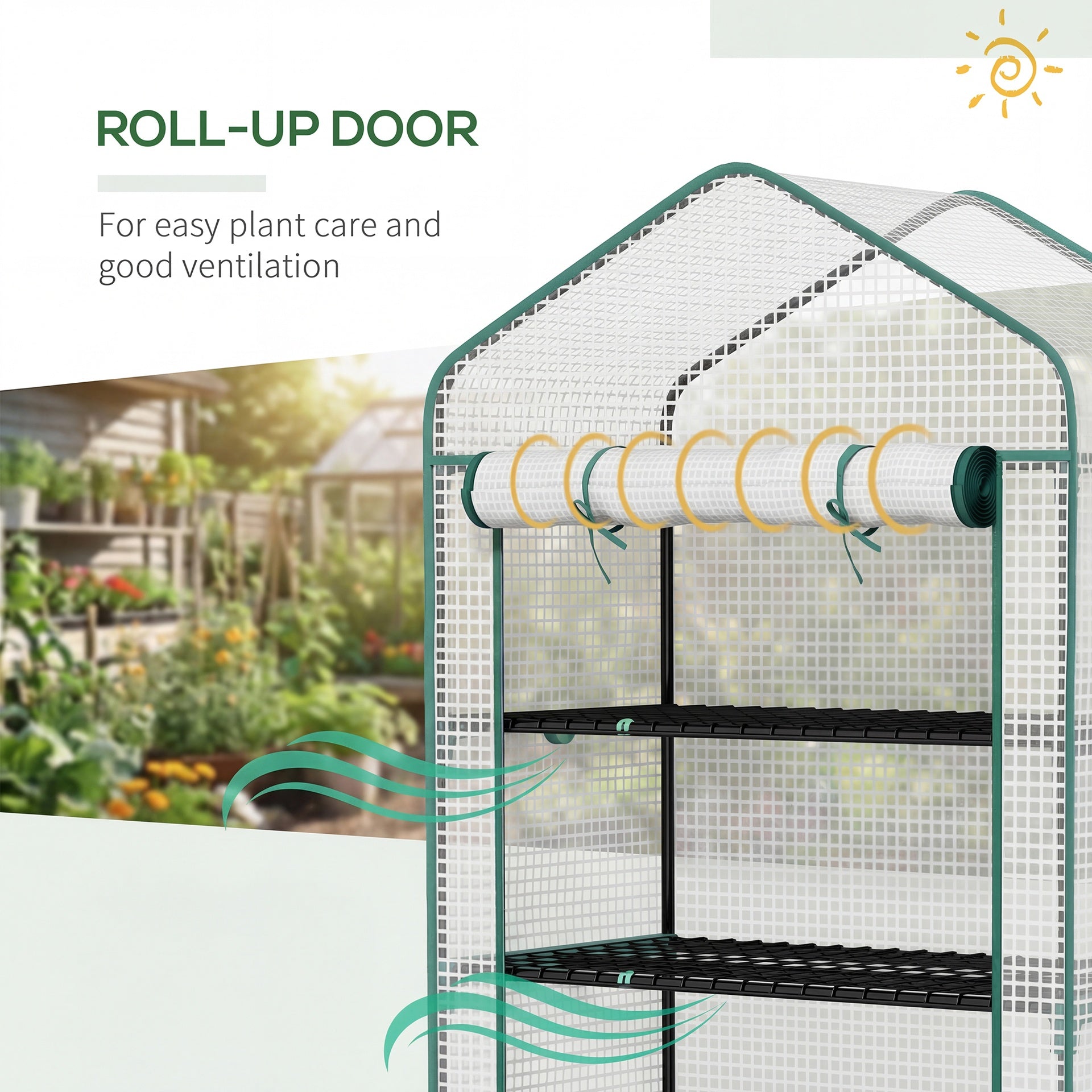 Outsunny 5 Tier Mini Greenhouse, Small Portable Greenhouse with PE Cover, Roll-Up Zippered Door, 76" x 35.4" x 19.3", White