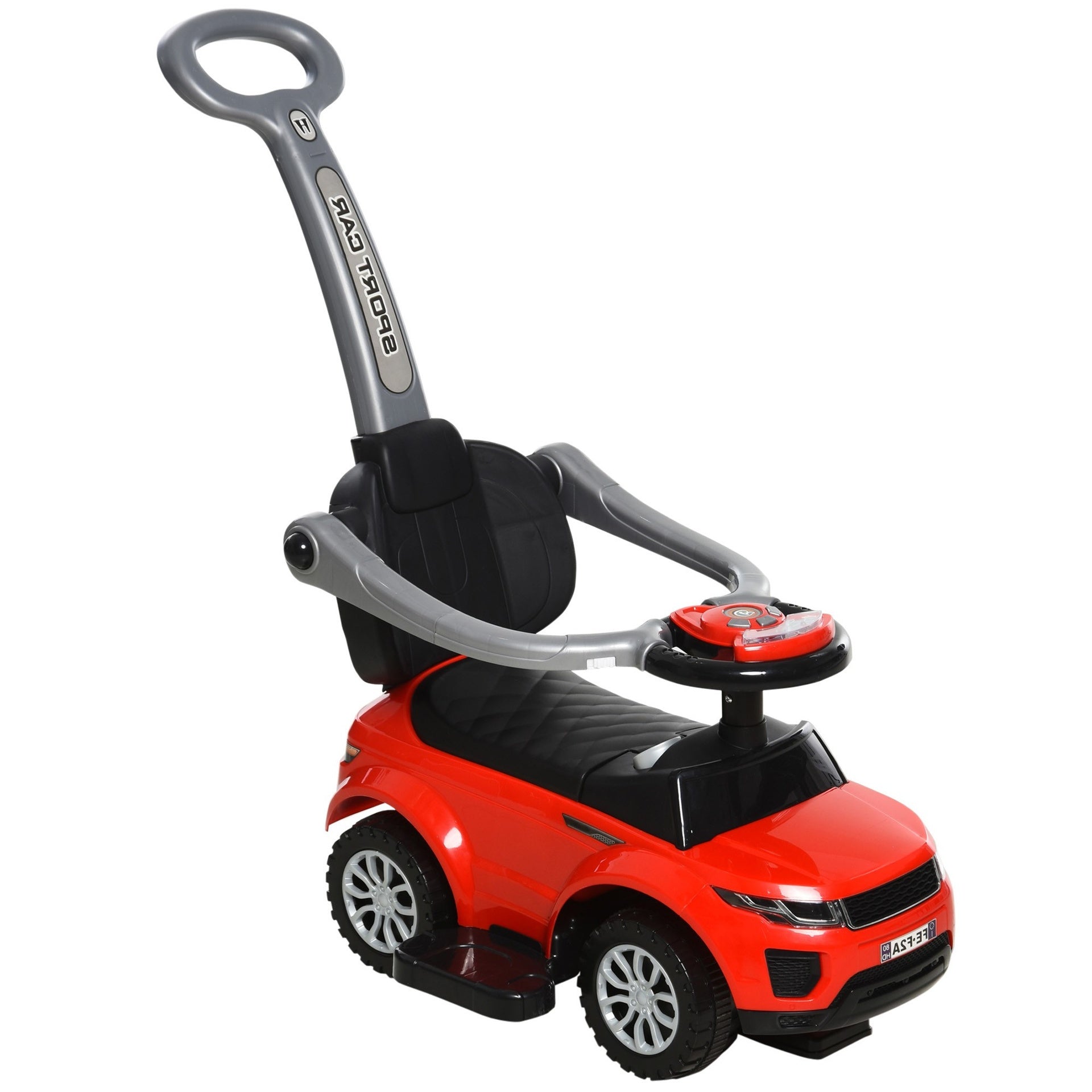 Aosom 2 In 1 Push Cars for Toddlers Kid Ride on Push Car Stroller Sliding Car with Horn Music Light Function Secure Bar Ride on Toy for Boy Girl 1-3 Years Old Red