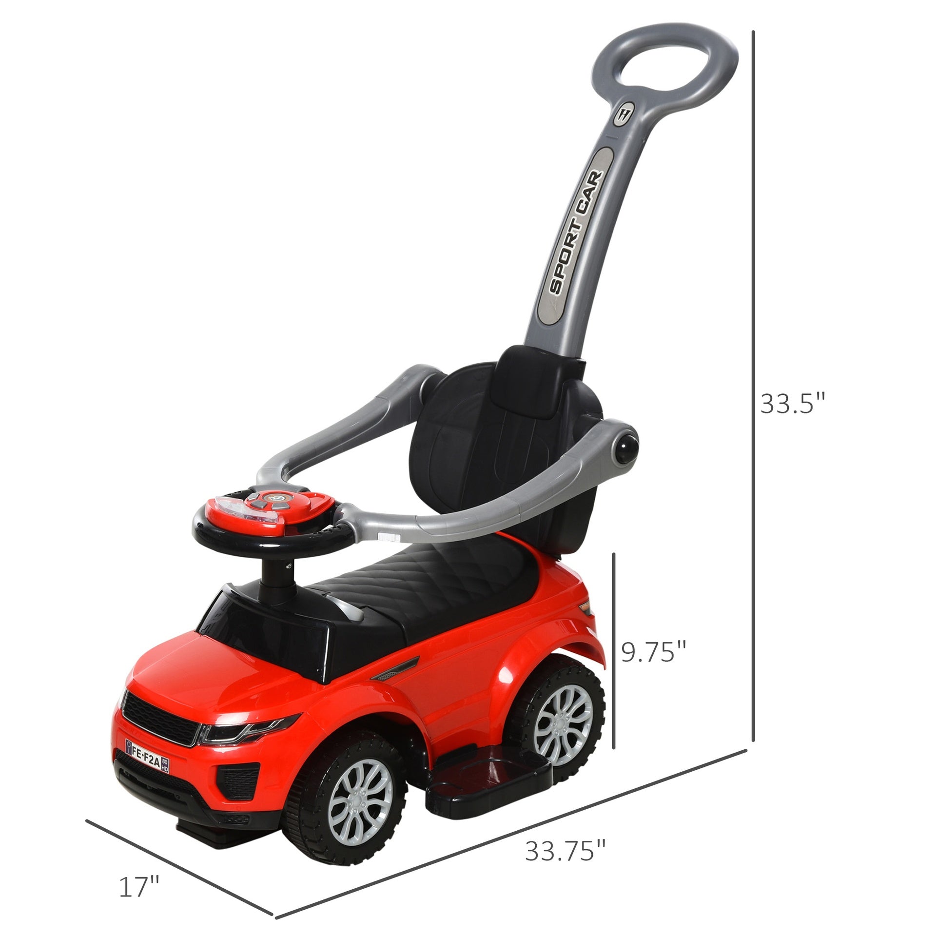 Aosom 2 In 1 Push Cars for Toddlers Kid Ride on Push Car Stroller Sliding Car with Horn Music Light Function Secure Bar Ride on Toy for Boy Girl 1-3 Years Old Red