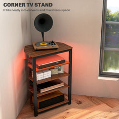 HOMCOM LED TV Stand, Entertainment Center with Storage Shelves and Steel Frame for Living Room, Brown