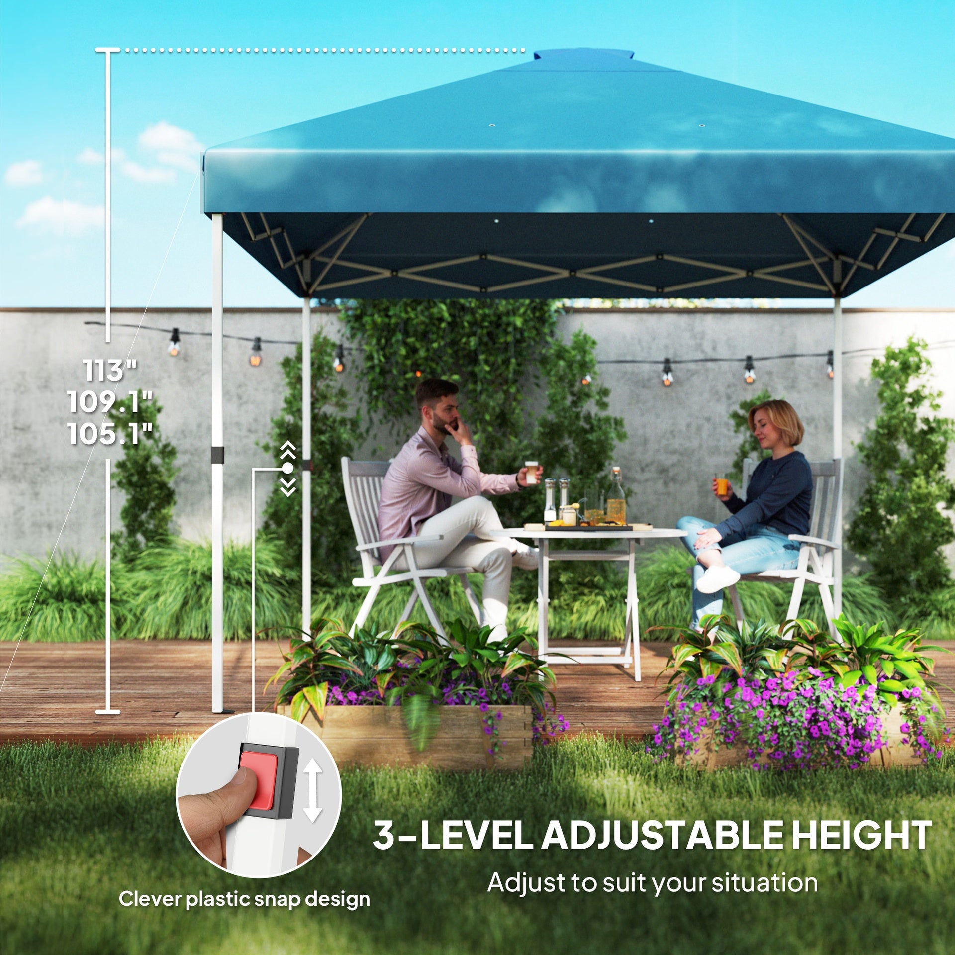 Outsunny 10' x 10' Pop Up Canopy Tent with 2 Half Sidewalls, UV50+ Instant Sun Shelter with Wheeled Carry Bag, Sea Blue