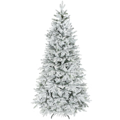 HOMCOM 7.5 ft Artificial Frosted Christmas Tree with Realistic Branches, Wide Full Spruce, Hinged Xmas Tree, Easy Assembly