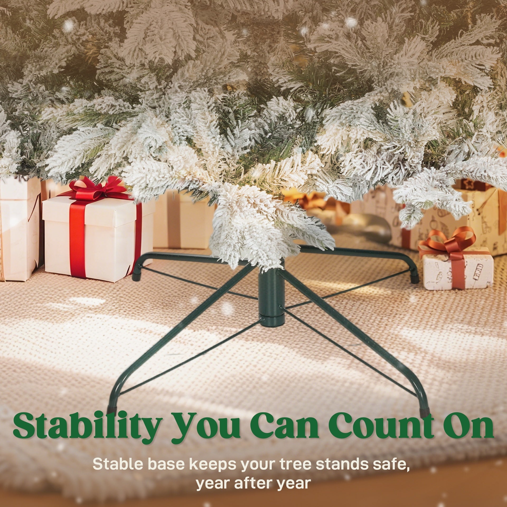 HOMCOM 7.5 ft Artificial Frosted Christmas Tree with Realistic Branches, Wide Full Spruce, Hinged Xmas Tree, Easy Assembly